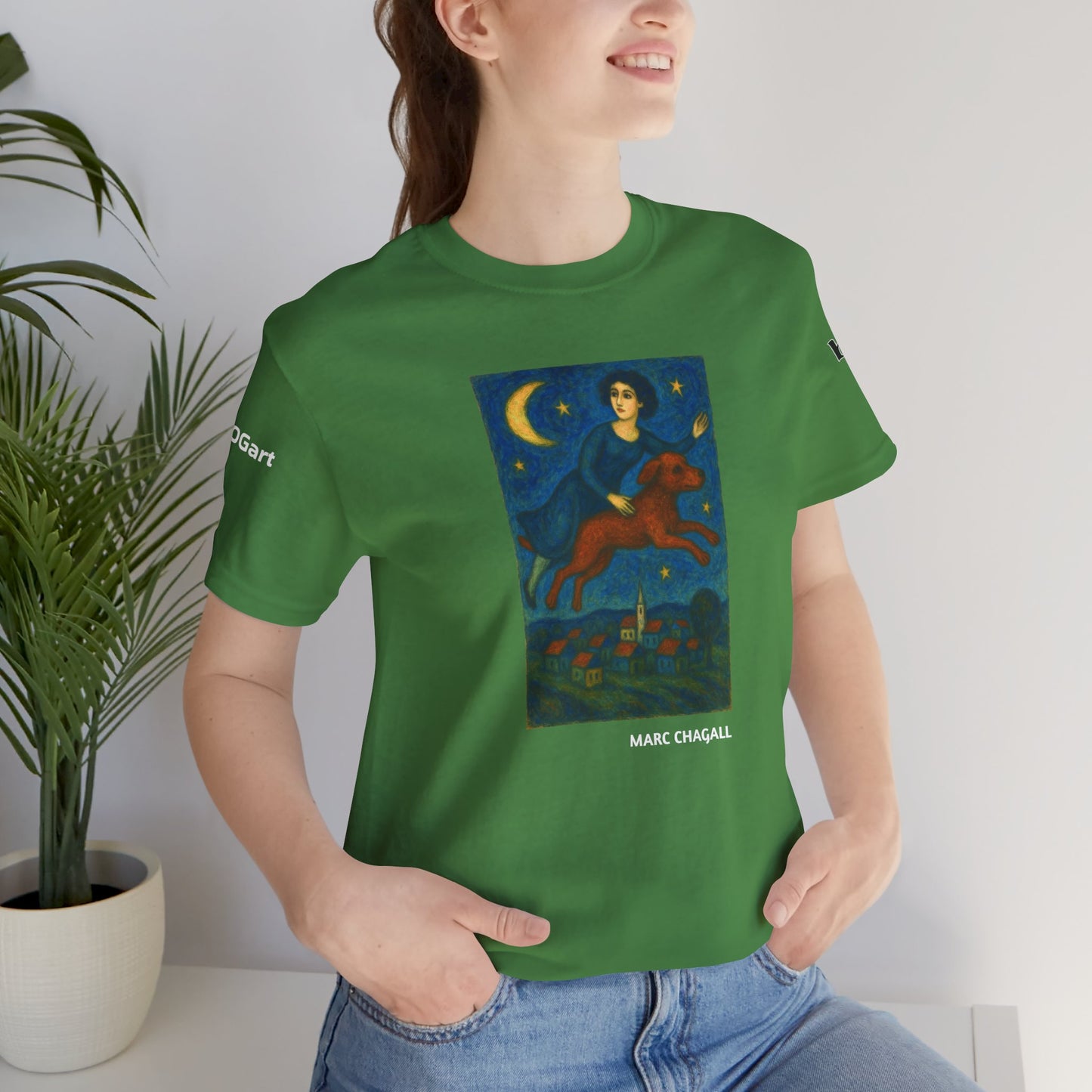 DOGART Unisex Jersey Cat T-Shirt - MARC CHAGALL - Iconic Painting Reimagined with Dogs