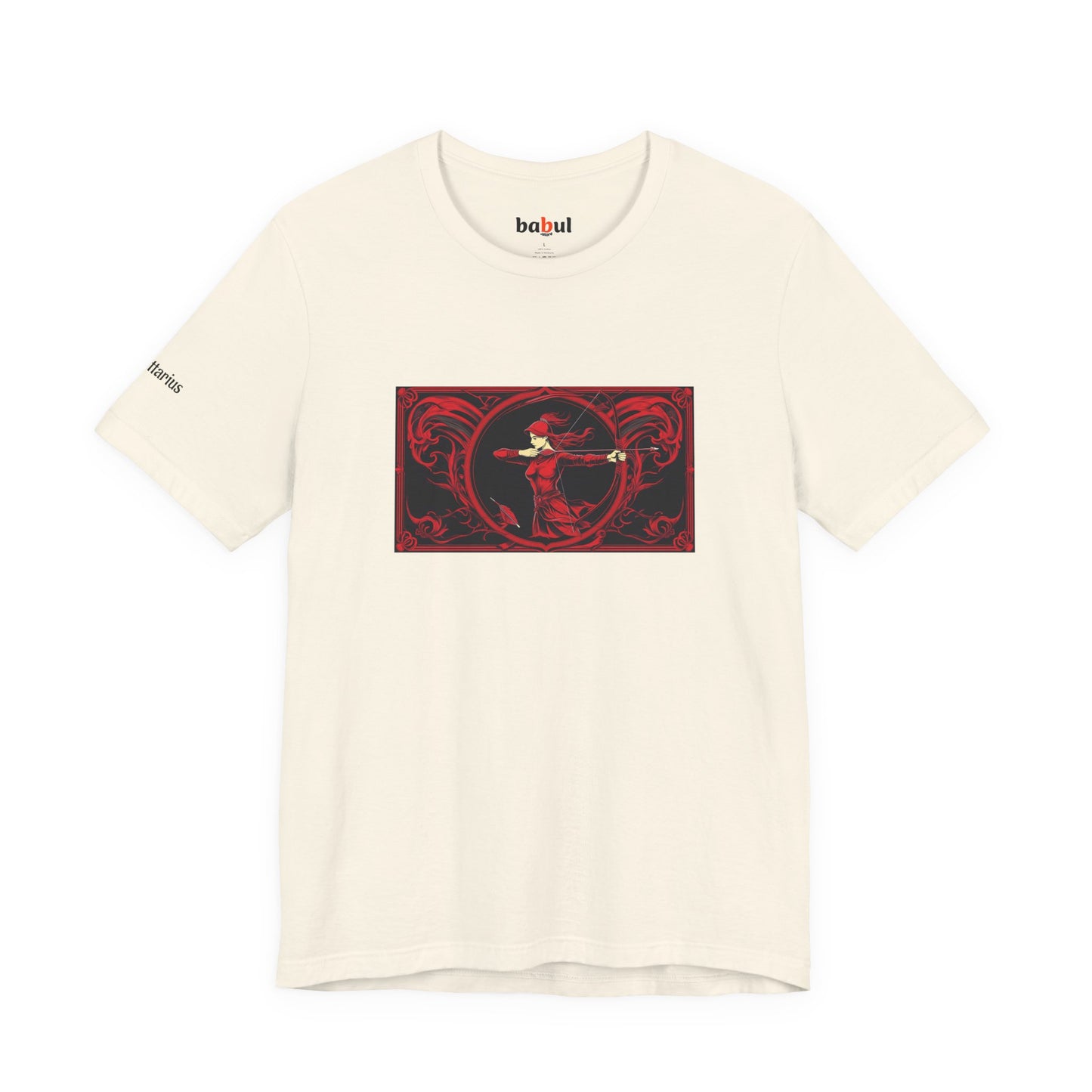 Sagittarius - Gothic Zodiac T-Shirt. Red graphic in front. Zodiac in the Shadows