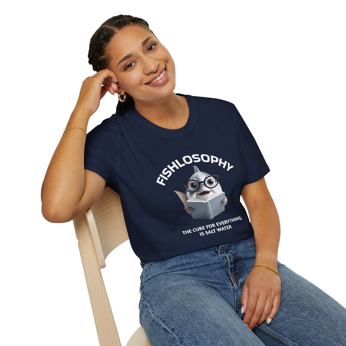 Fishlosophy Unisex T-Shirt - Ocean Vibes and Life's Questions Design - The Cure For Everything Is Salt Water