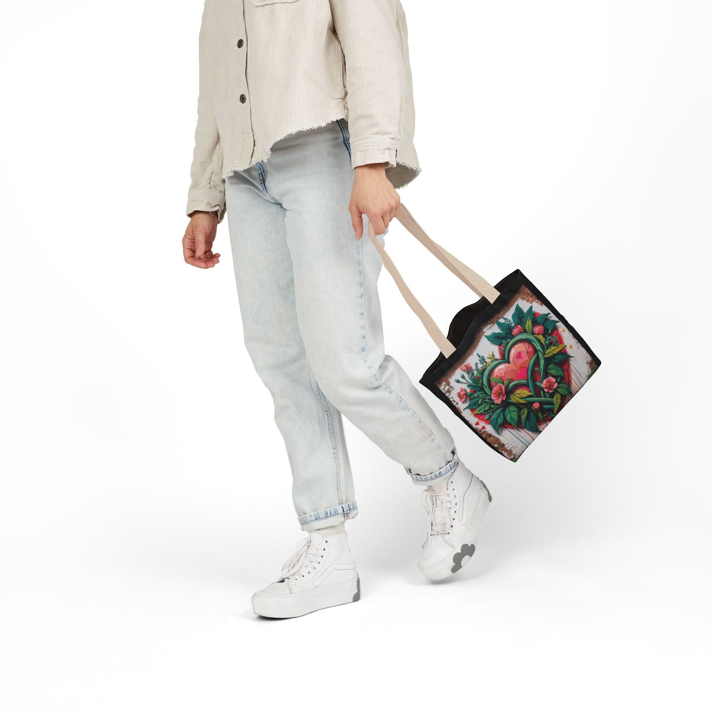 Artistic Surge - Eco-Friendly Canvas Tote Bag - FLOWERED HEARTS