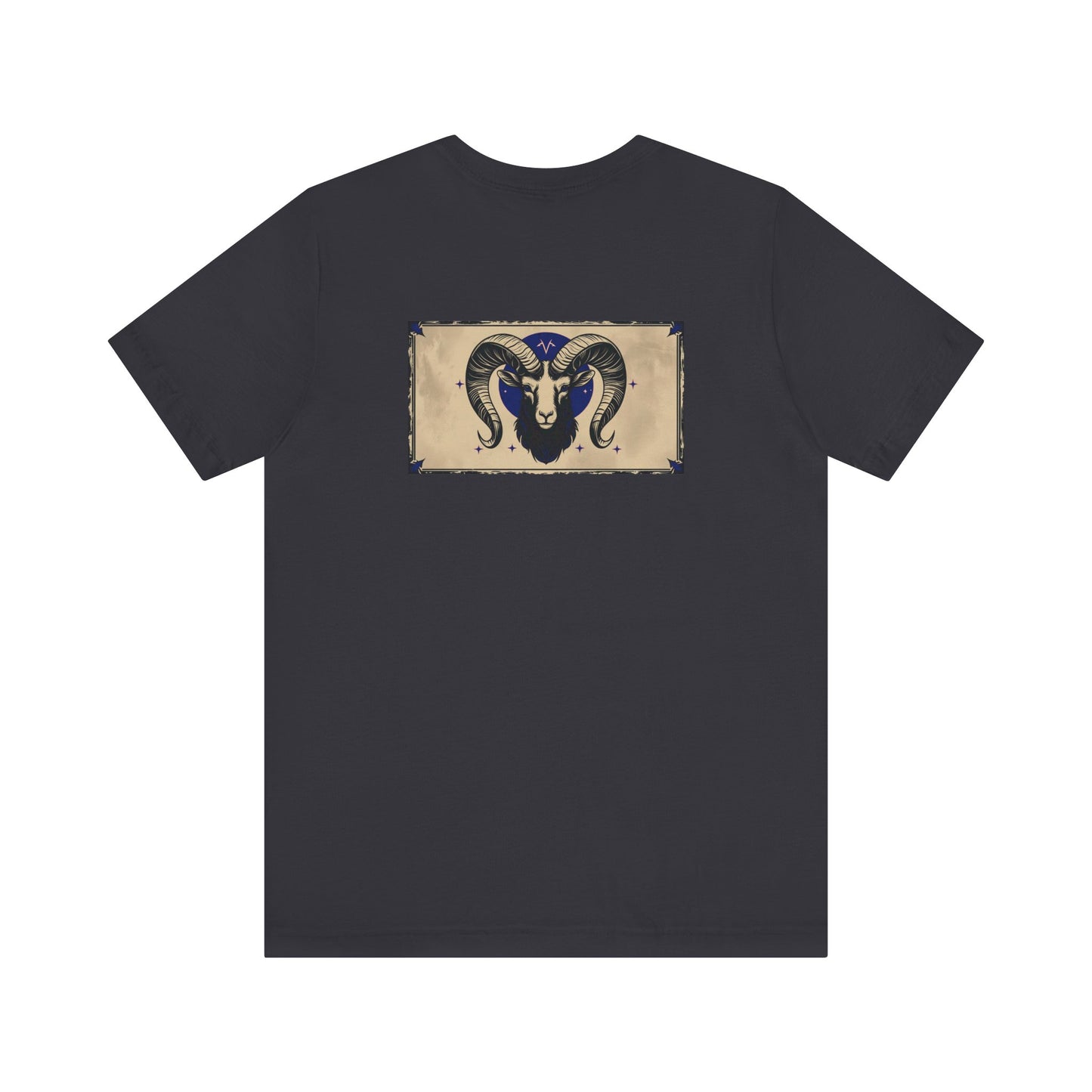 Aries - Gothic Zodiac T-Shirt. Blue graphic on the back. Zodiac in the Shadows