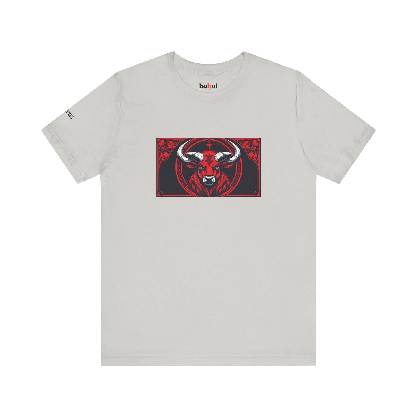 Taurus - Gothic Zodiac T-Shirt. Red graphic in front. Zodiac in the Shadows