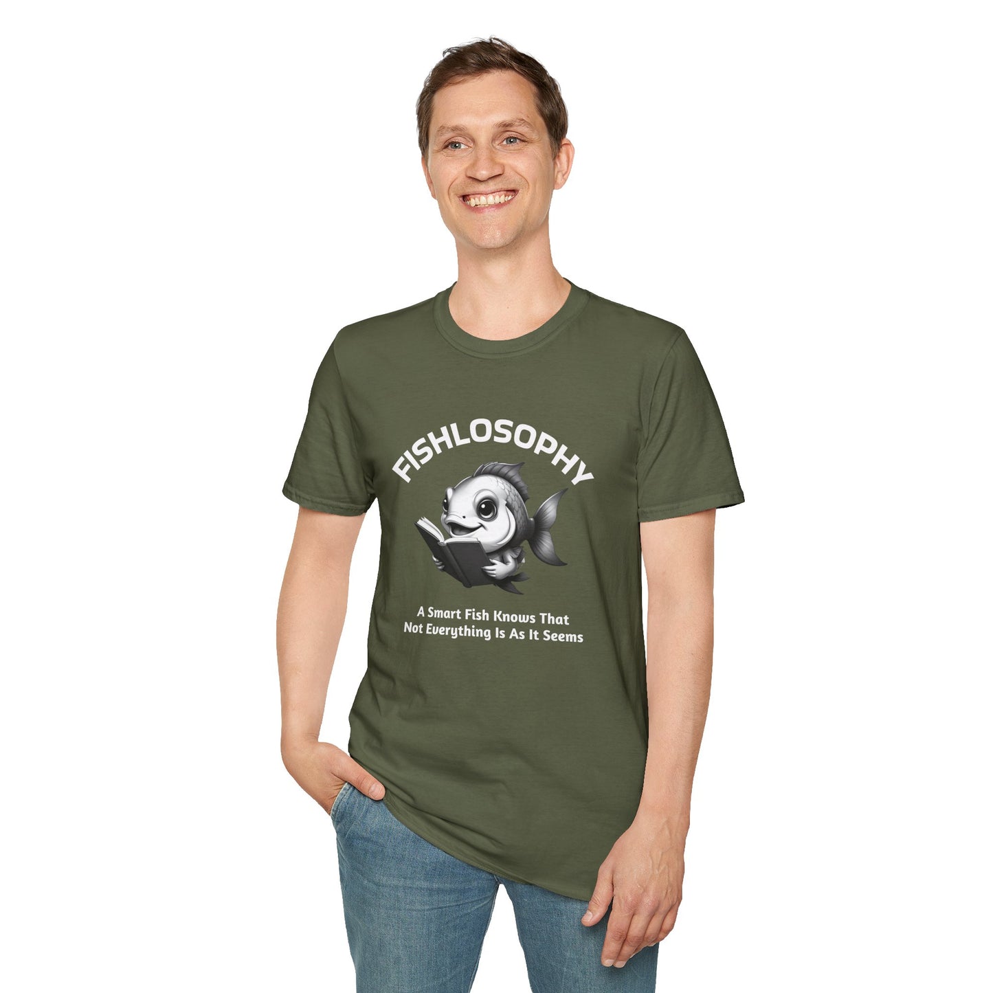 Fishlosophy Unisex T-Shirt - Ocean Vibes and Life's Questions Design - A Smart Fish Knows That Not Everything Is As It Seems