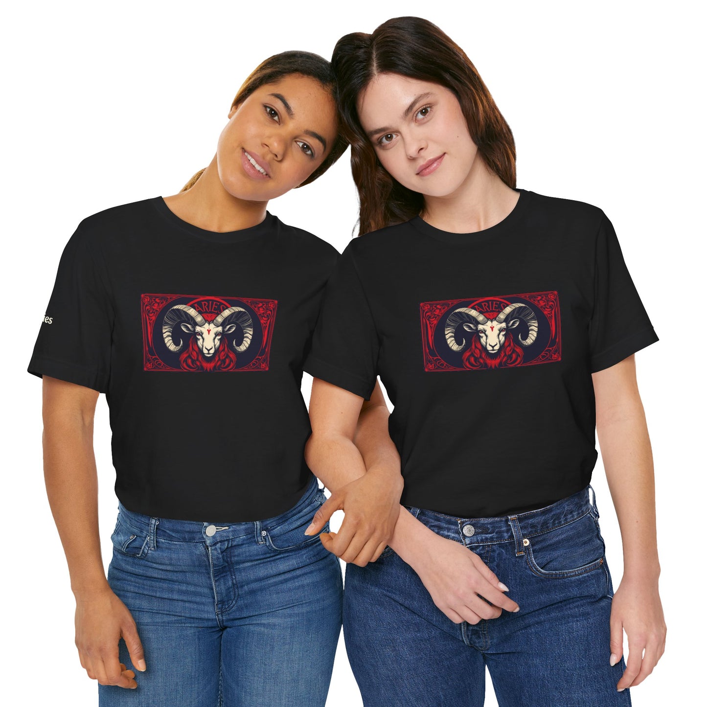 Aries - Gothic Zodiac T-Shirt. Red graphic in front. Zodiac in the Shadows