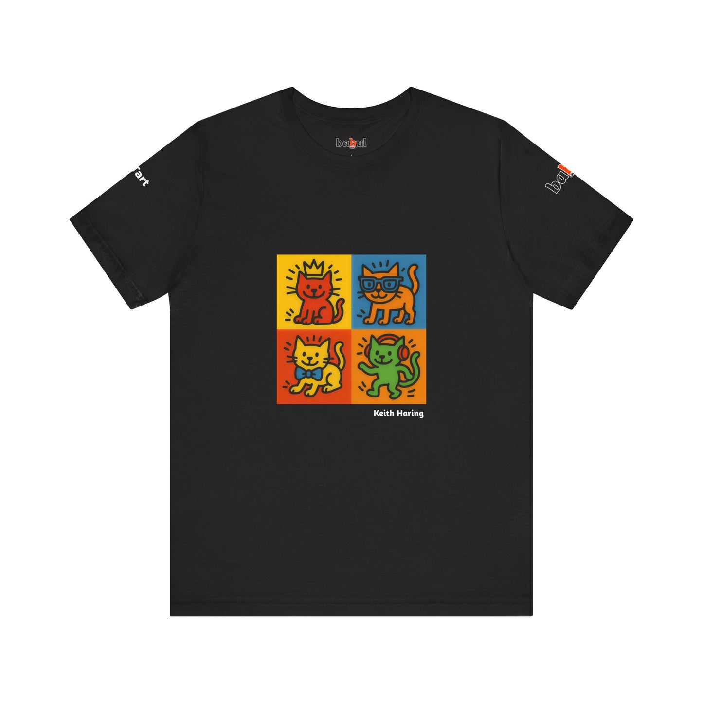 CATART Unisex Jersey Cat T-Shirt - KEITH HARING - Iconic Painting Reimagined with Cats