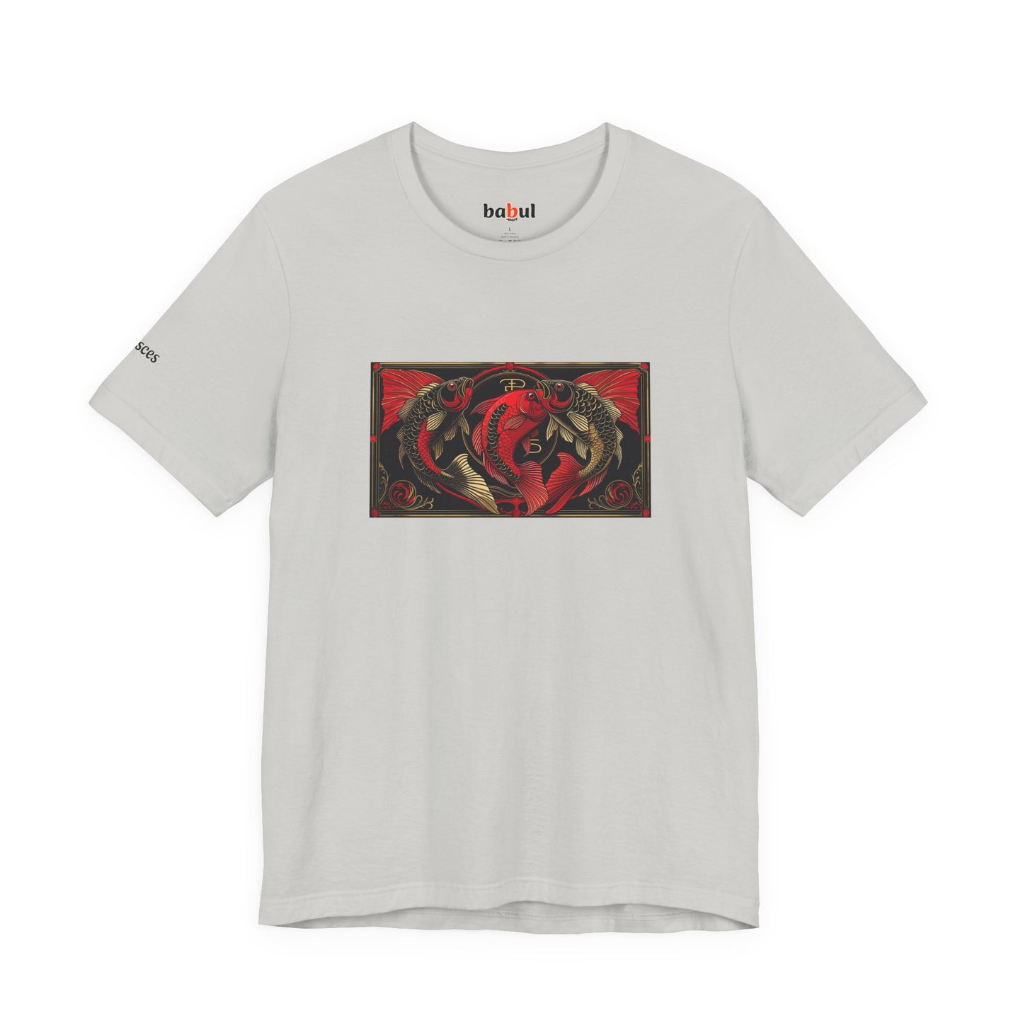 Pisces - Gothic Zodiac T-Shirt. Red graphic in front. Zodiac in the Shadows
