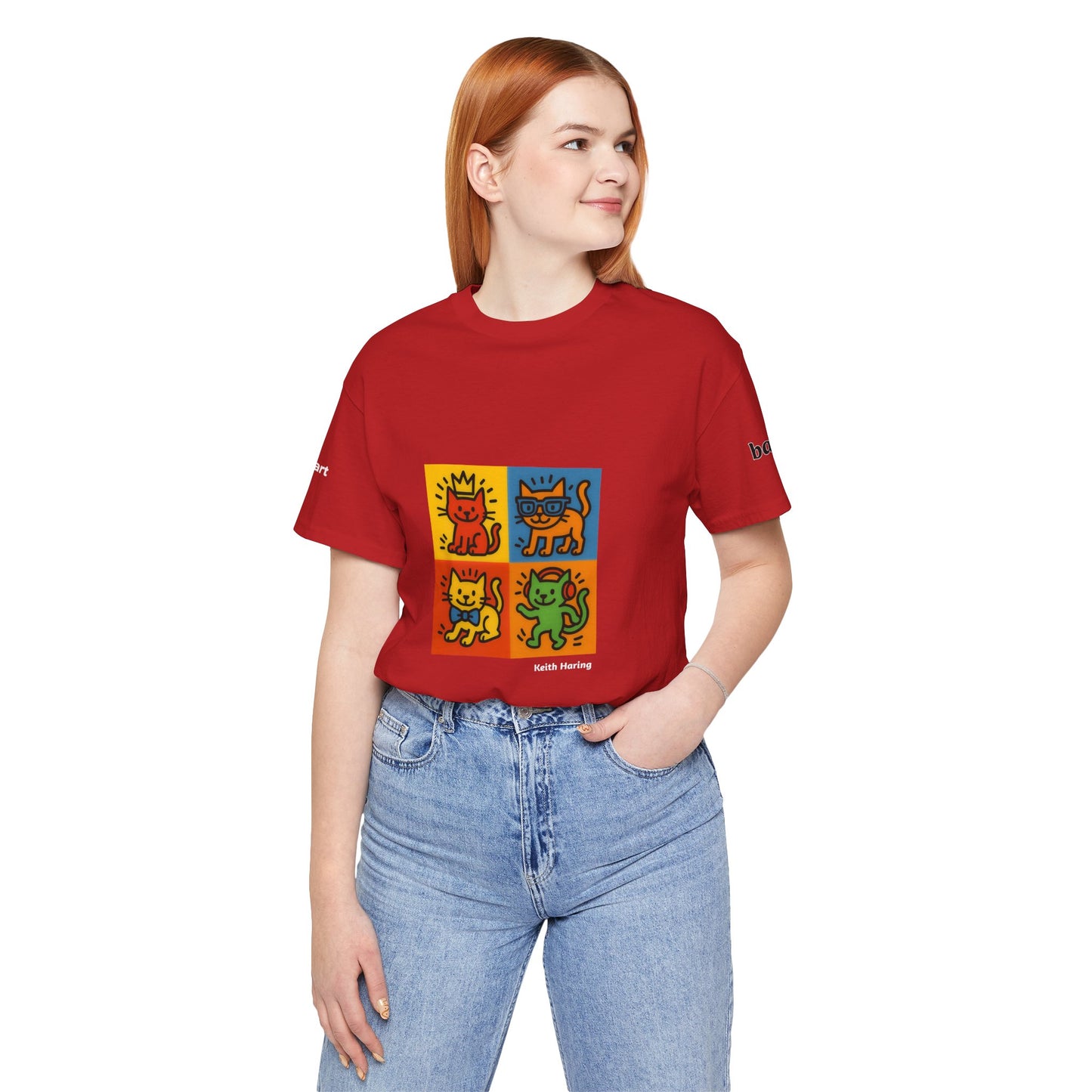 CATART Unisex Jersey Cat T-Shirt - KEITH HARING - Iconic Painting Reimagined with Cats