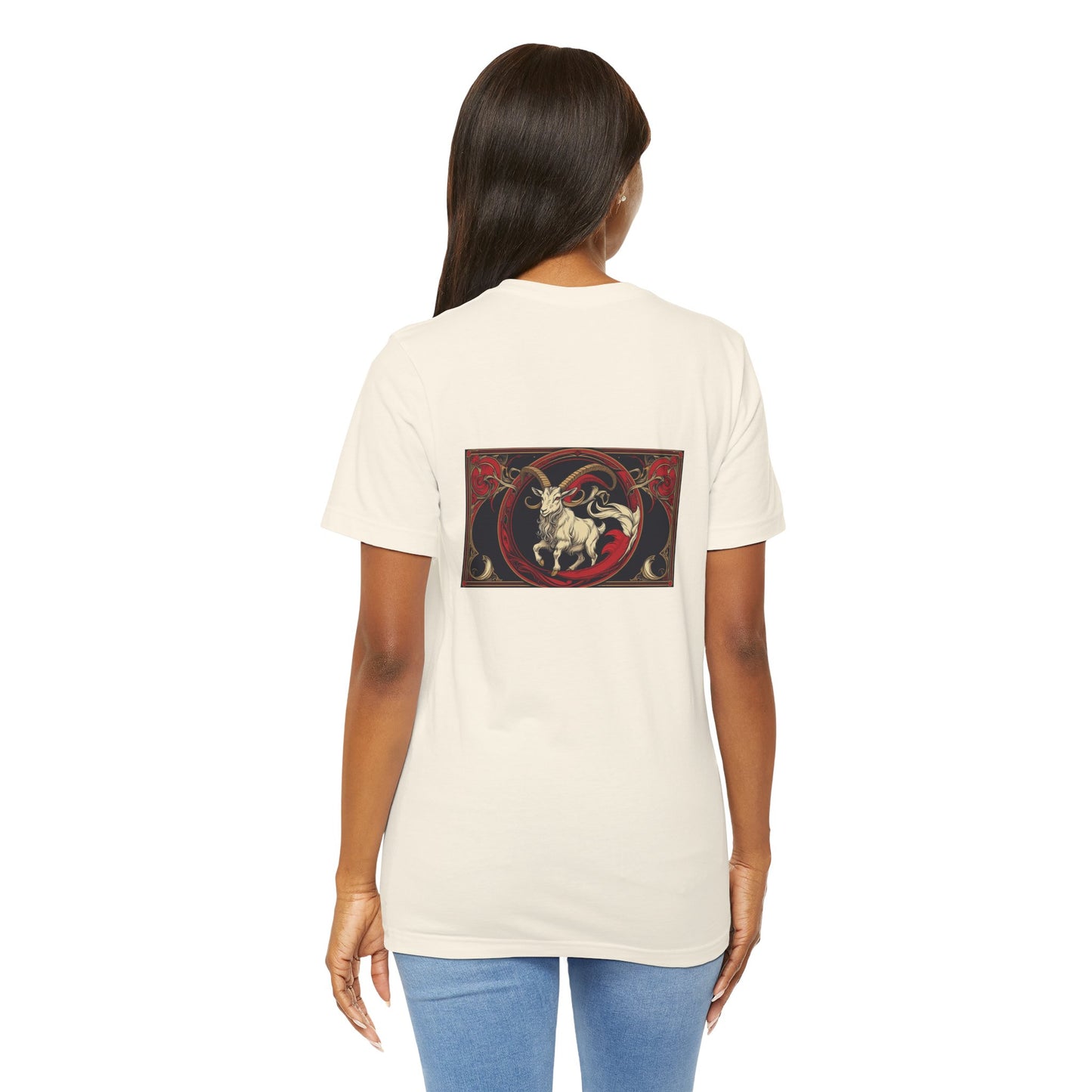 Capricorn - Gothic Zodiac, Red Graphic on the back T-Shirt. Zodiac in the Shadows