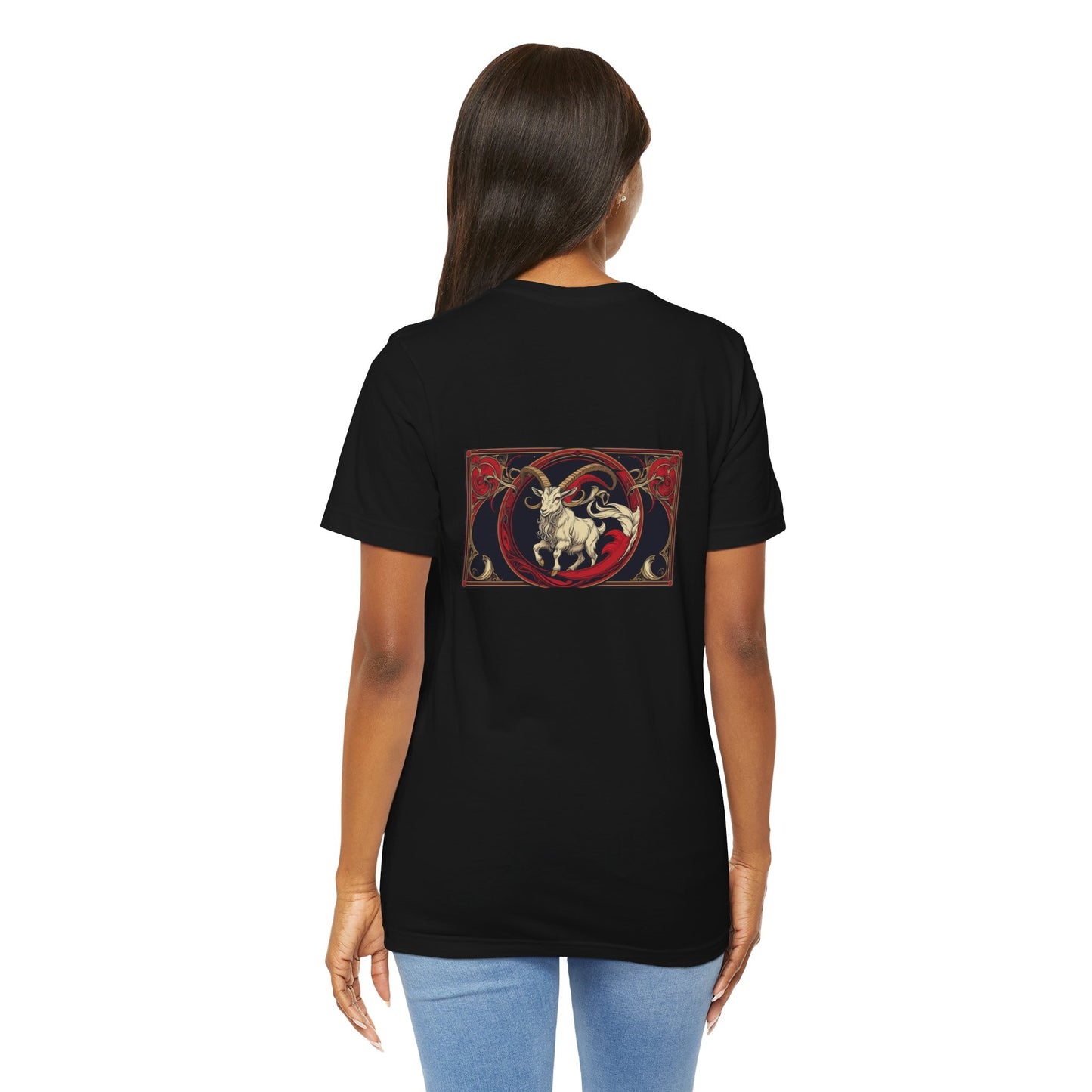 Capricorn - Gothic Zodiac, Red Graphic on the back T-Shirt. Zodiac in the Shadows