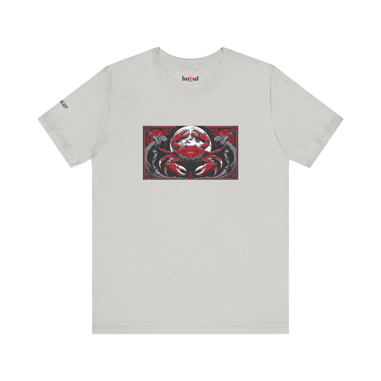 Cancer - Gothic Zodiac T-Shirt. Red graphic in front. Zodiac in the Shadows