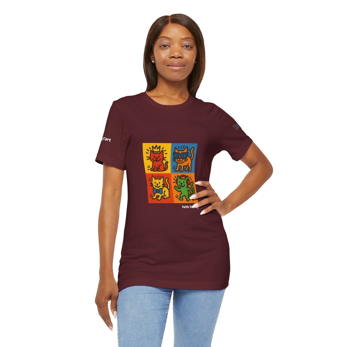 CATART Unisex Jersey Cat T-Shirt - KEITH HARING - Iconic Painting Reimagined with Cats