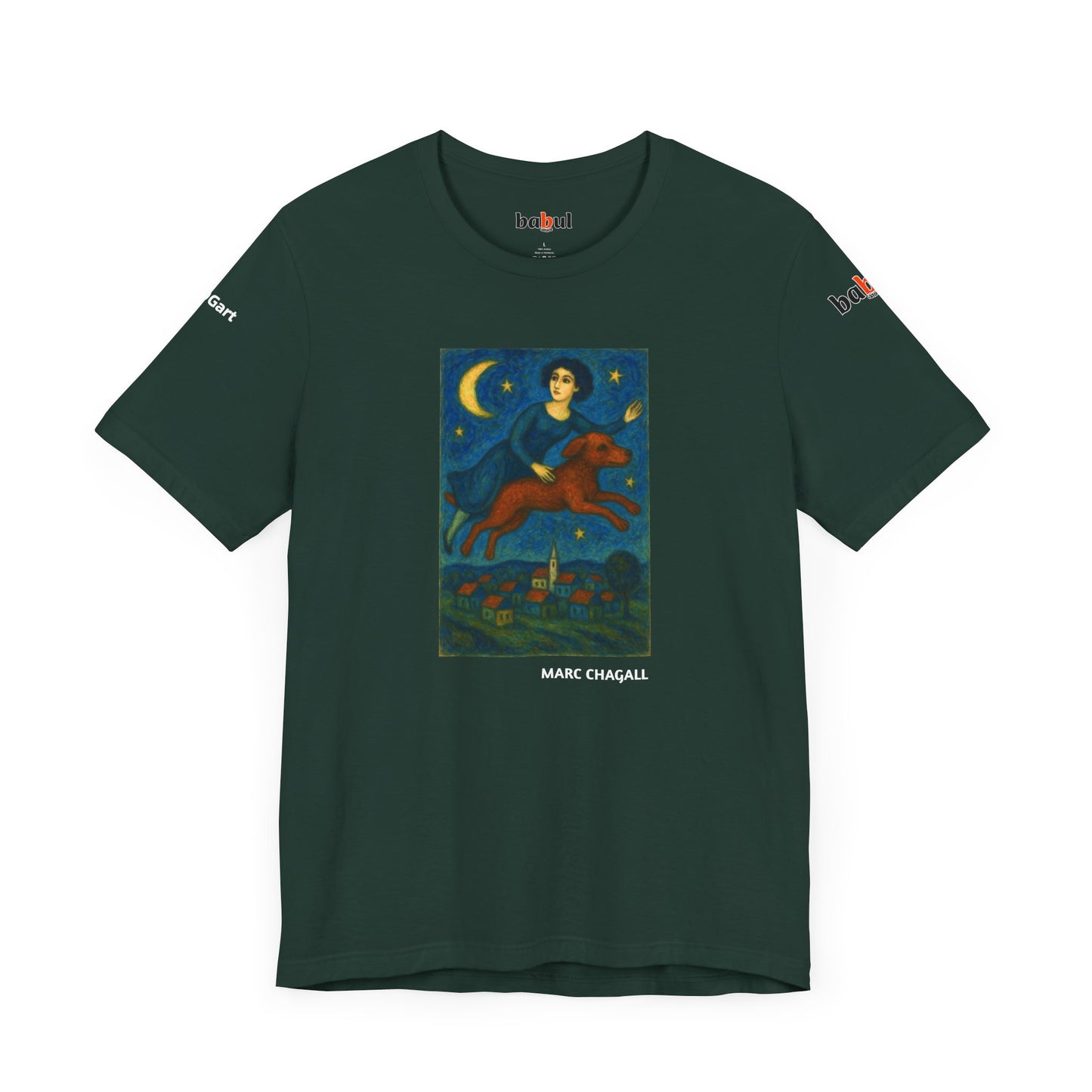 DOGART Unisex Jersey Cat T-Shirt - MARC CHAGALL - Iconic Painting Reimagined with Dogs