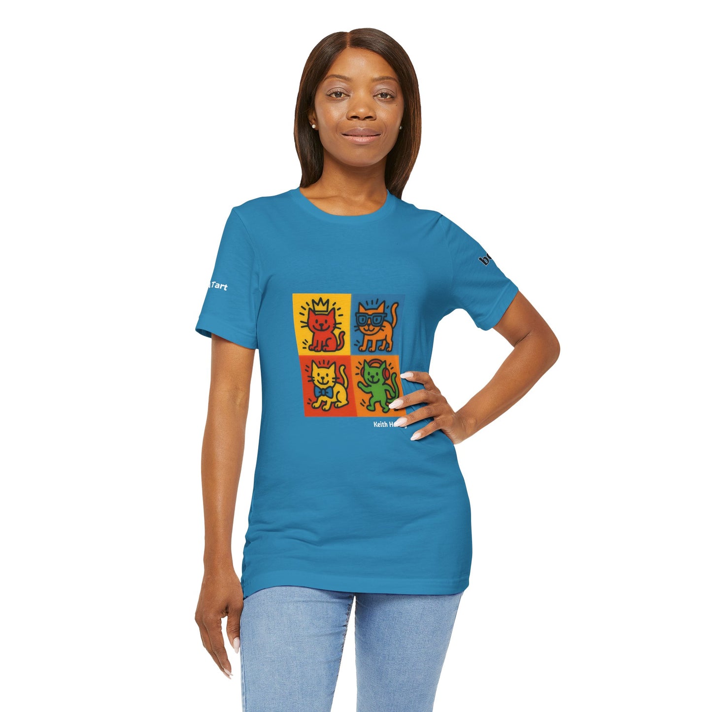 CATART Unisex Jersey Cat T-Shirt - KEITH HARING - Iconic Painting Reimagined with Cats