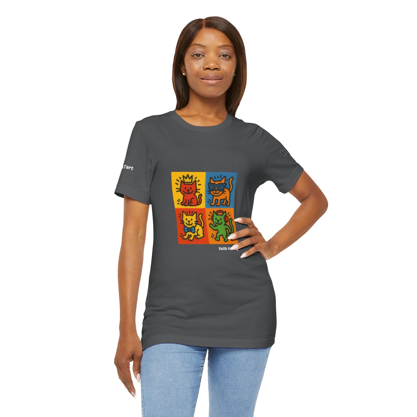 CATART Unisex Jersey Cat T-Shirt - KEITH HARING - Iconic Painting Reimagined with Cats