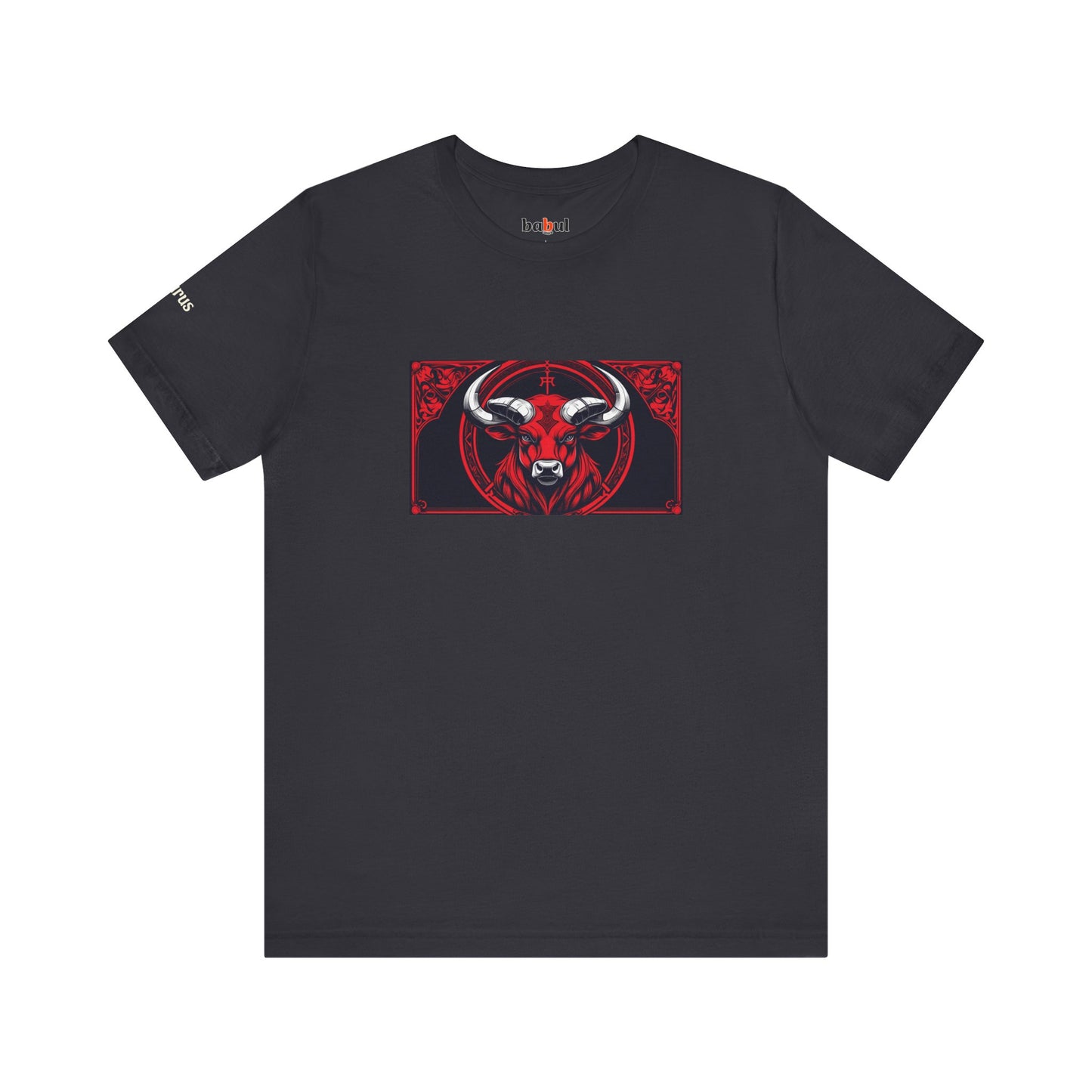 Taurus - Gothic Zodiac T-Shirt. Red graphic in front. Zodiac in the Shadows