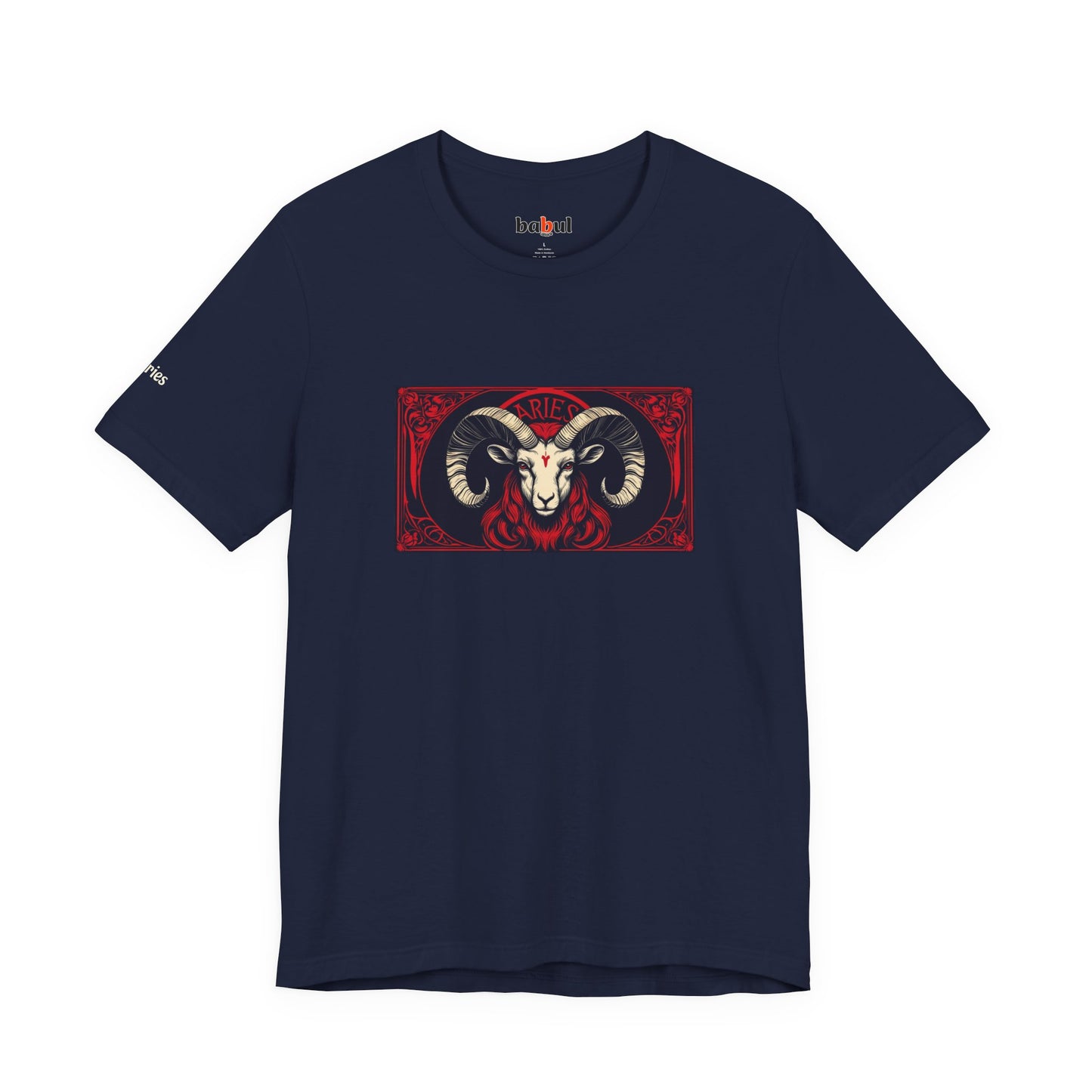 Aries - Gothic Zodiac T-Shirt. Red graphic in front. Zodiac in the Shadows