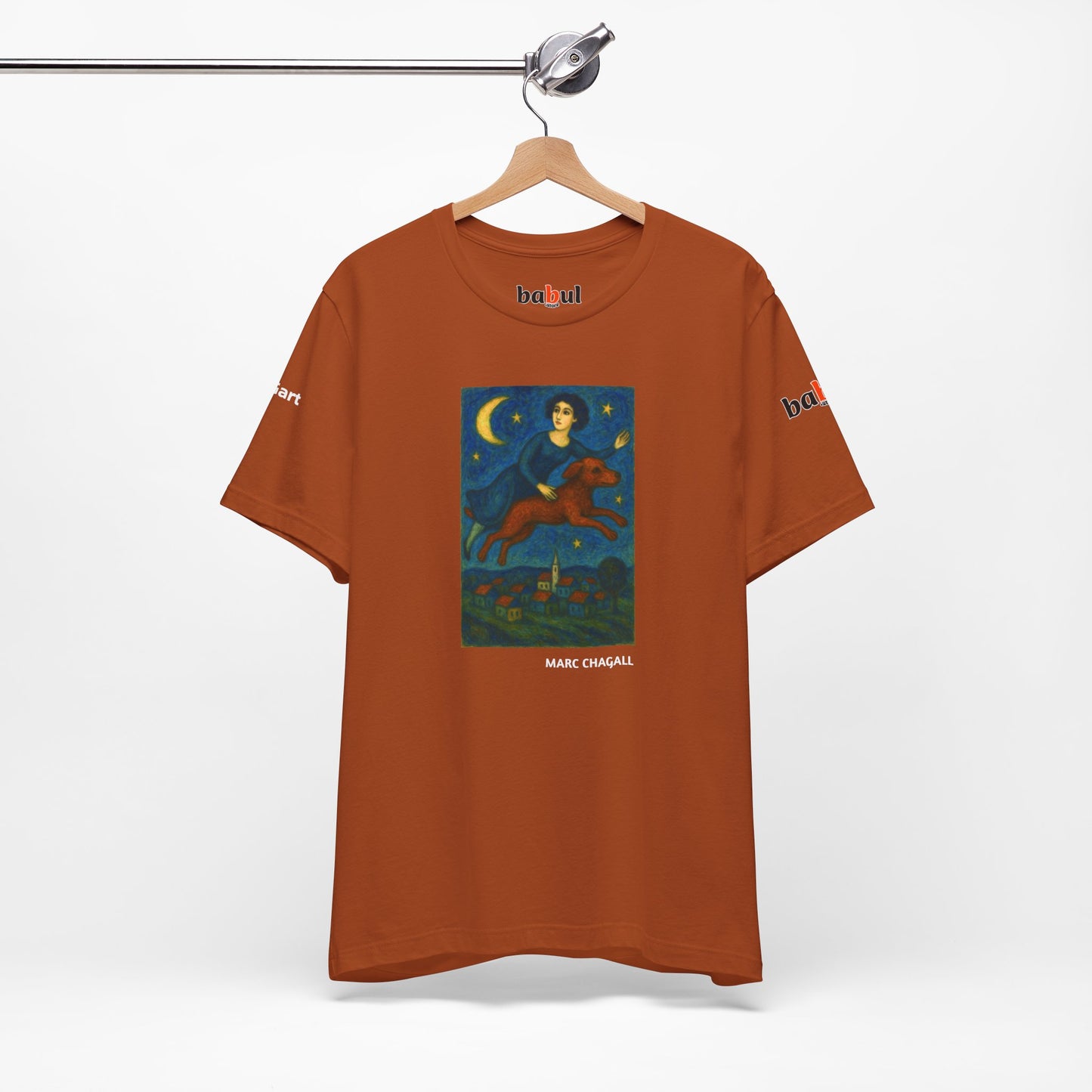 DOGART Unisex Jersey Cat T-Shirt - MARC CHAGALL - Iconic Painting Reimagined with Dogs