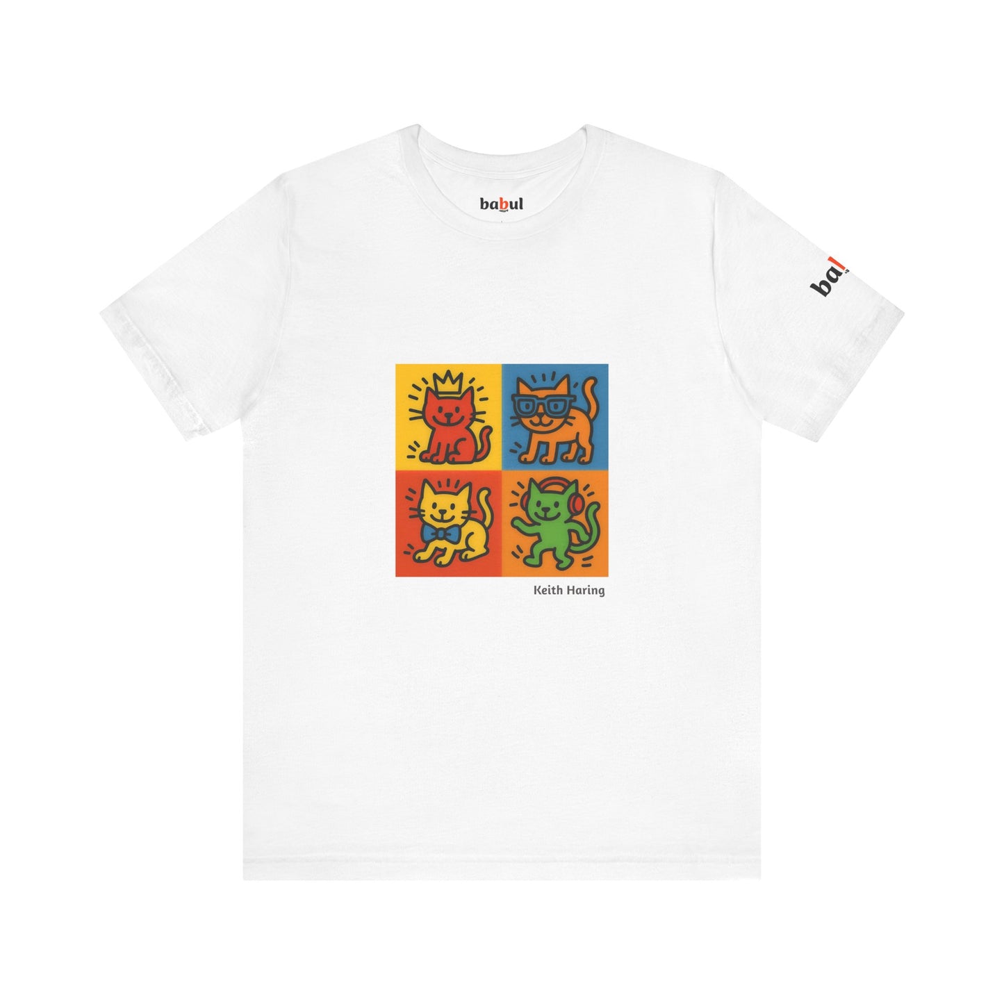 CATART Unisex Jersey Cat T-Shirt - KEITH HARING - Iconic Painting Reimagined with Cats