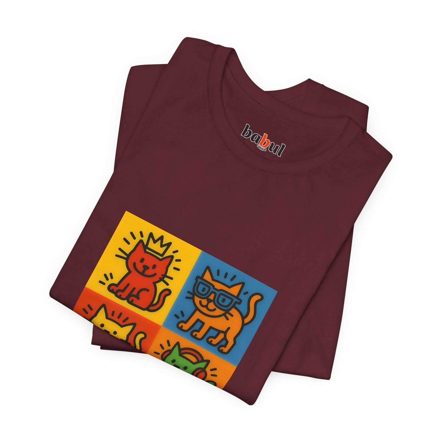 CATART Unisex Jersey Cat T-Shirt - KEITH HARING - Iconic Painting Reimagined with Cats