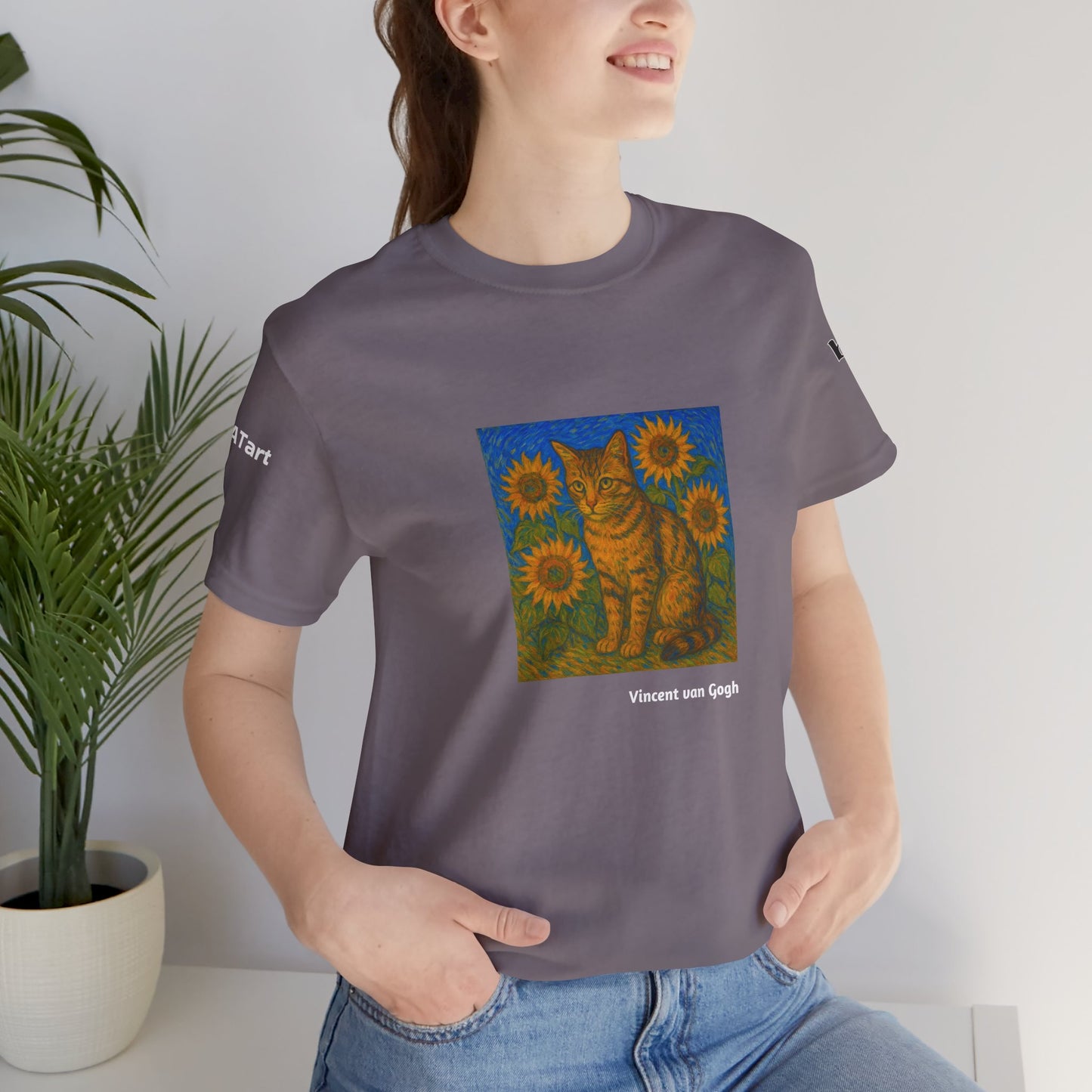 CATART Unisex Jersey Cat T-Shirt - Vincent van Gogh - Iconic Painting Reimagined with Cats
