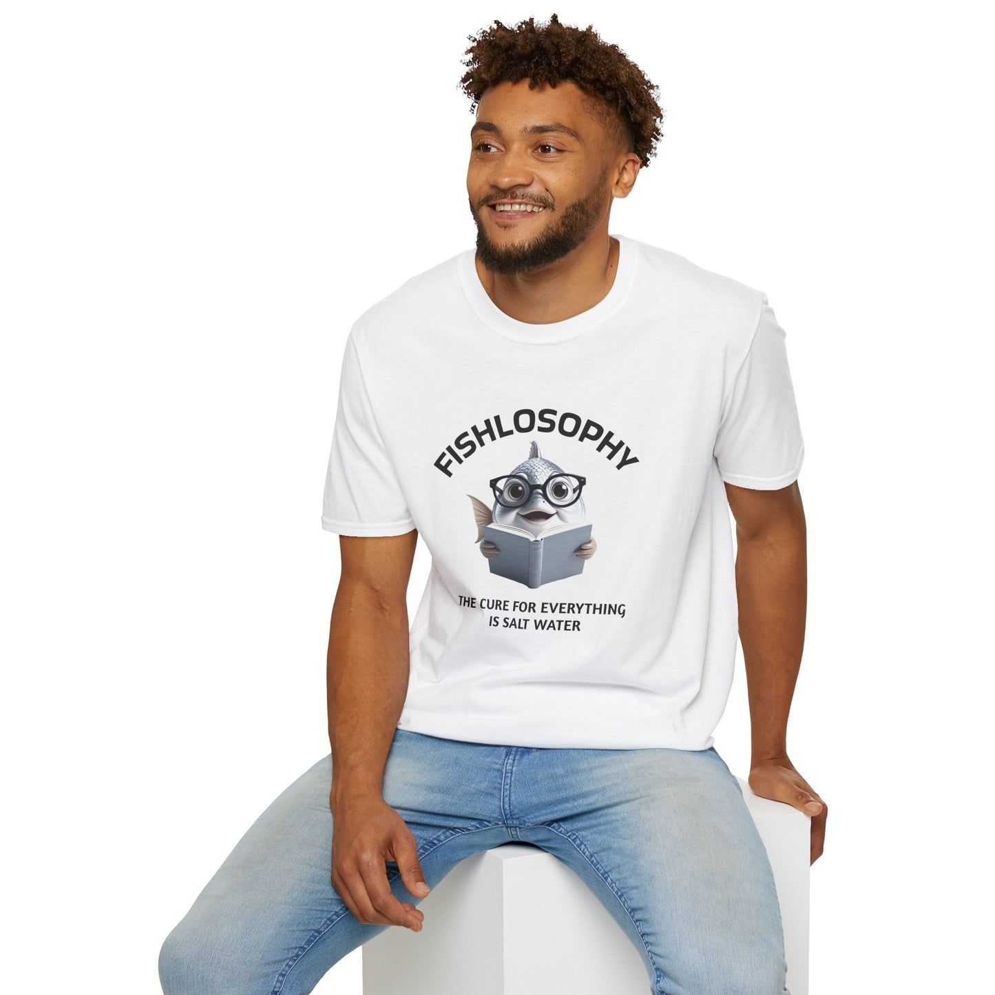 Fishlosophy Unisex T-Shirt - Ocean Vibes and Life's Questions Design - The Cure For Everything Is Salt Water