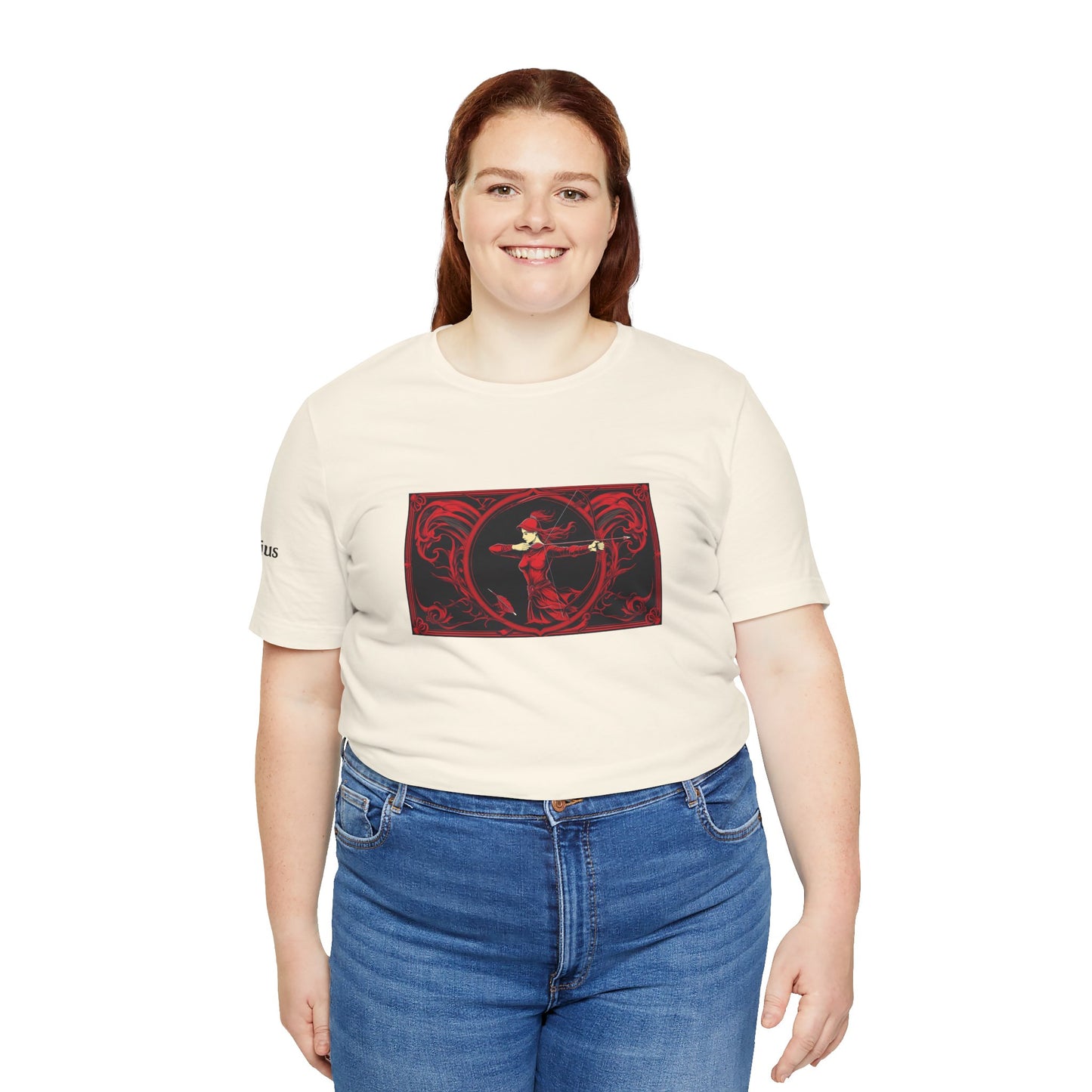 Sagittarius - Gothic Zodiac T-Shirt. Red graphic in front. Zodiac in the Shadows
