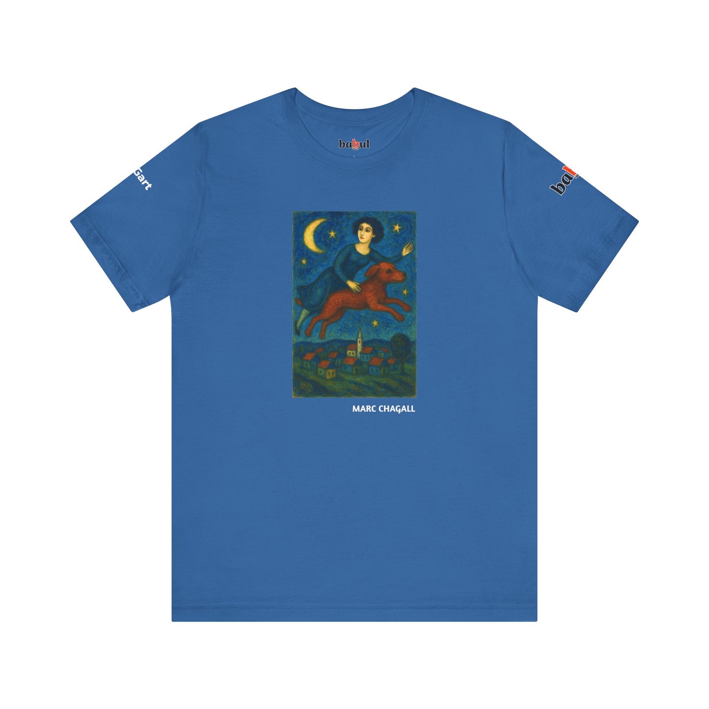 DOGART Unisex Jersey Cat T-Shirt - MARC CHAGALL - Iconic Painting Reimagined with Dogs