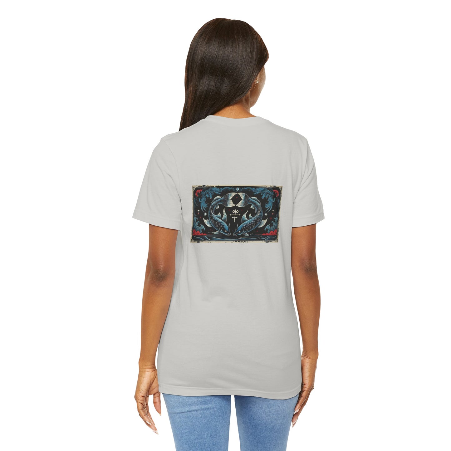 Pisces - Gothic Zodiac T-Shirt. Blue graphic on the back. Zodiac in the Shadows