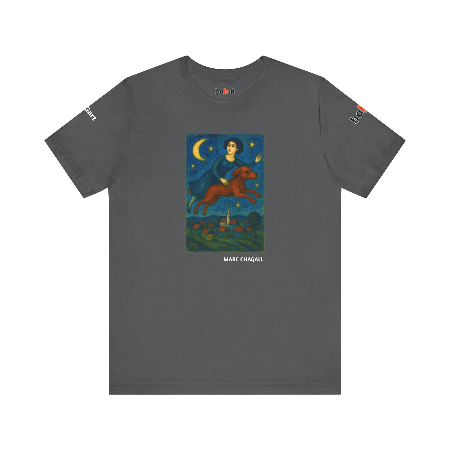DOGART Unisex Jersey Cat T-Shirt - MARC CHAGALL - Iconic Painting Reimagined with Dogs
