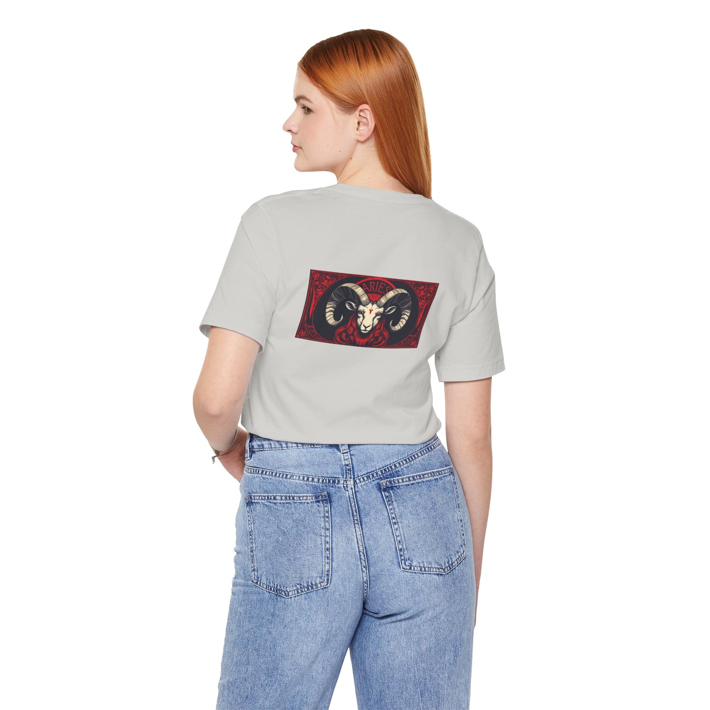 Aries - Gothic Zodiac, Red Graphic on the back T-Shirt. Zodiac in the Shadows