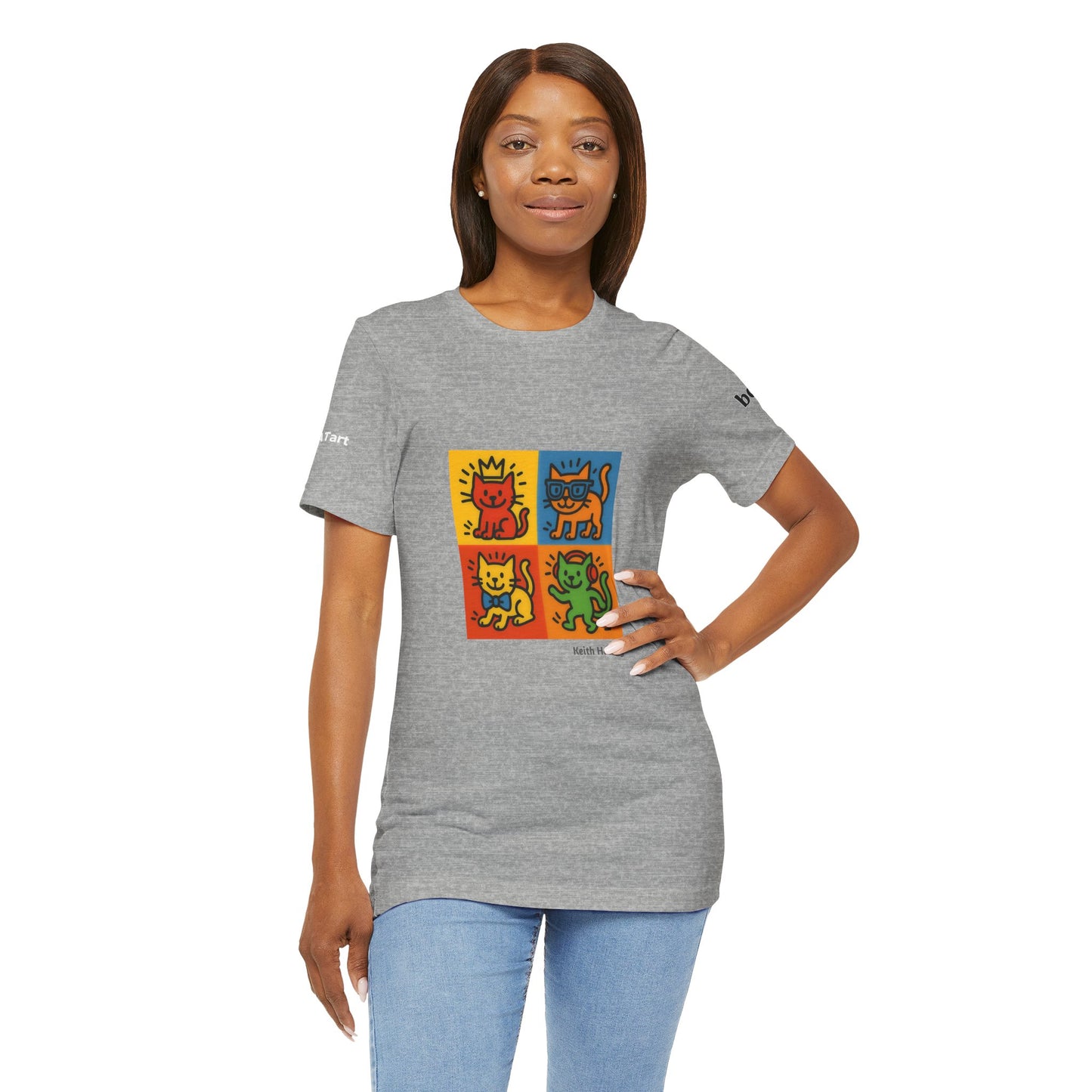 CATART Unisex Jersey Cat T-Shirt - KEITH HARING - Iconic Painting Reimagined with Cats