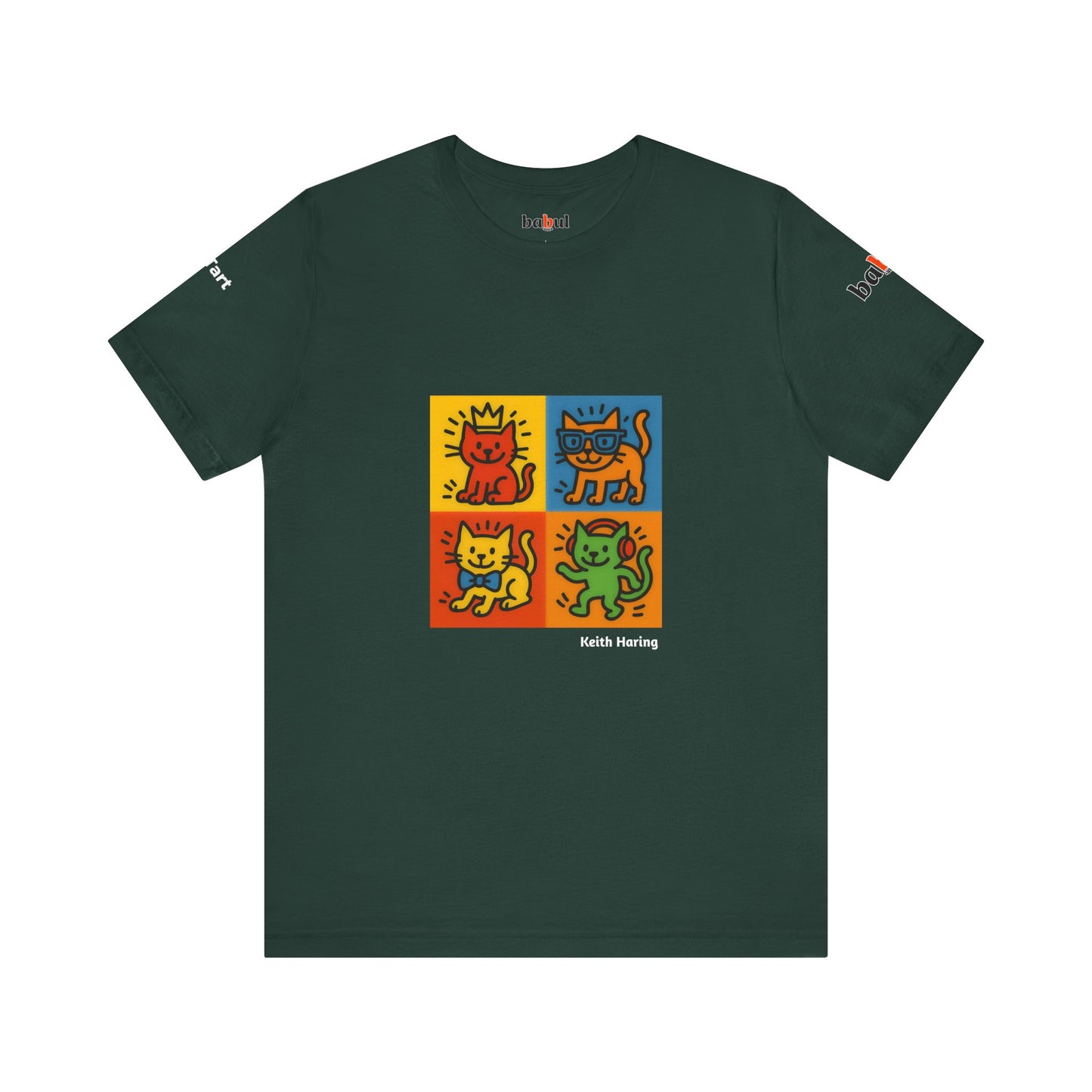 CATART Unisex Jersey Cat T-Shirt - KEITH HARING - Iconic Painting Reimagined with Cats