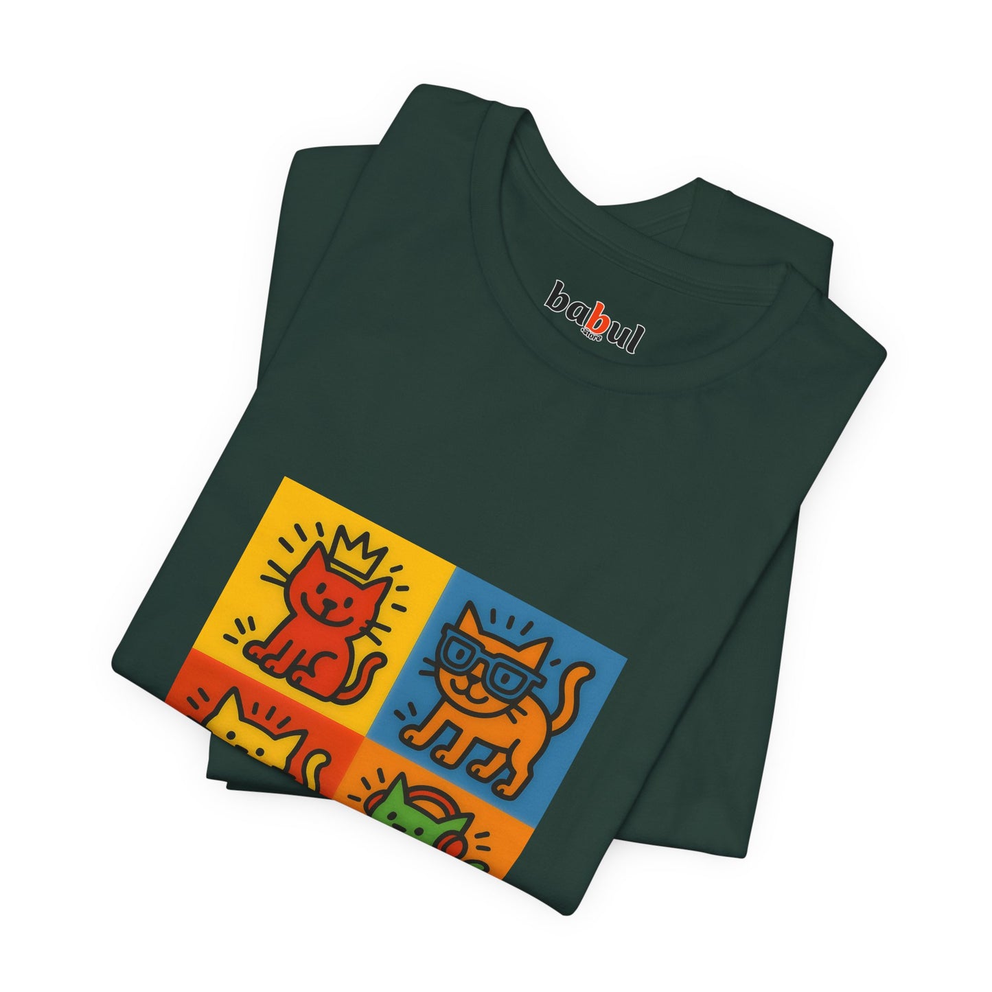 CATART Unisex Jersey Cat T-Shirt - KEITH HARING - Iconic Painting Reimagined with Cats