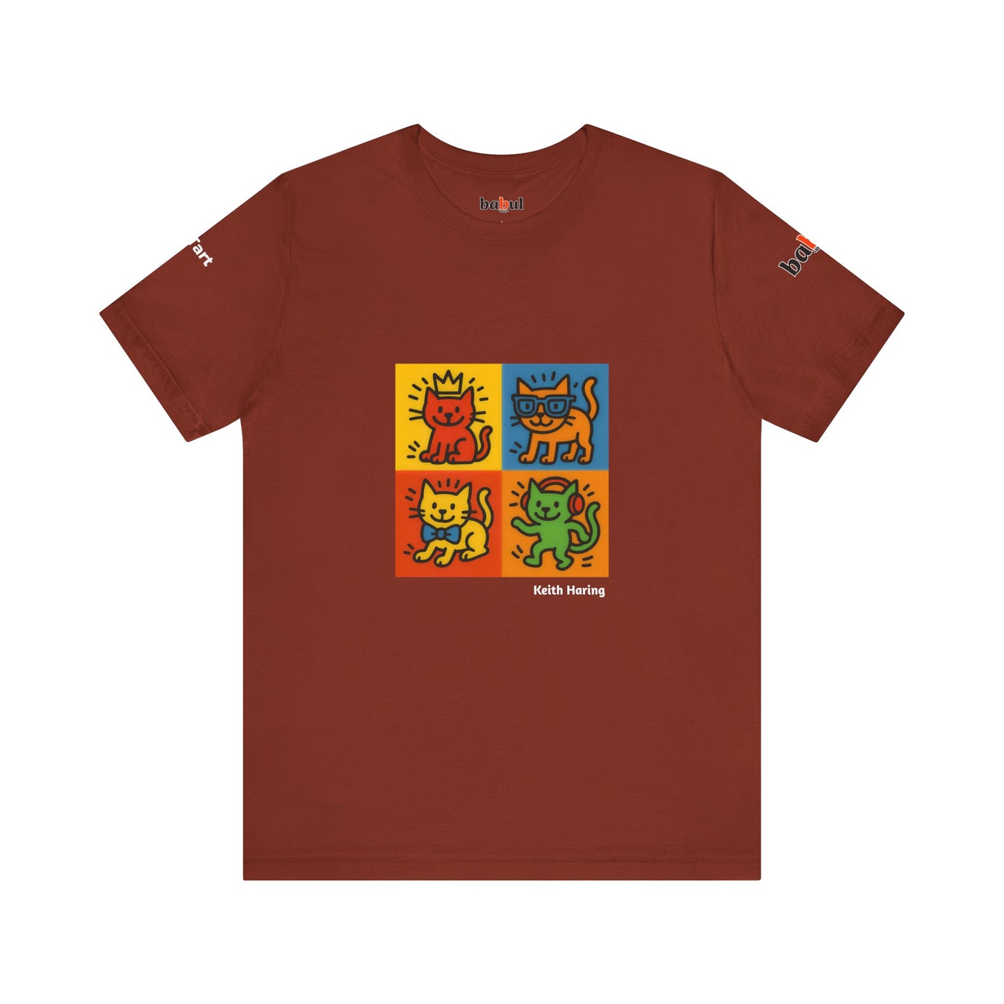 CATART Unisex Jersey Cat T-Shirt - KEITH HARING - Iconic Painting Reimagined with Cats