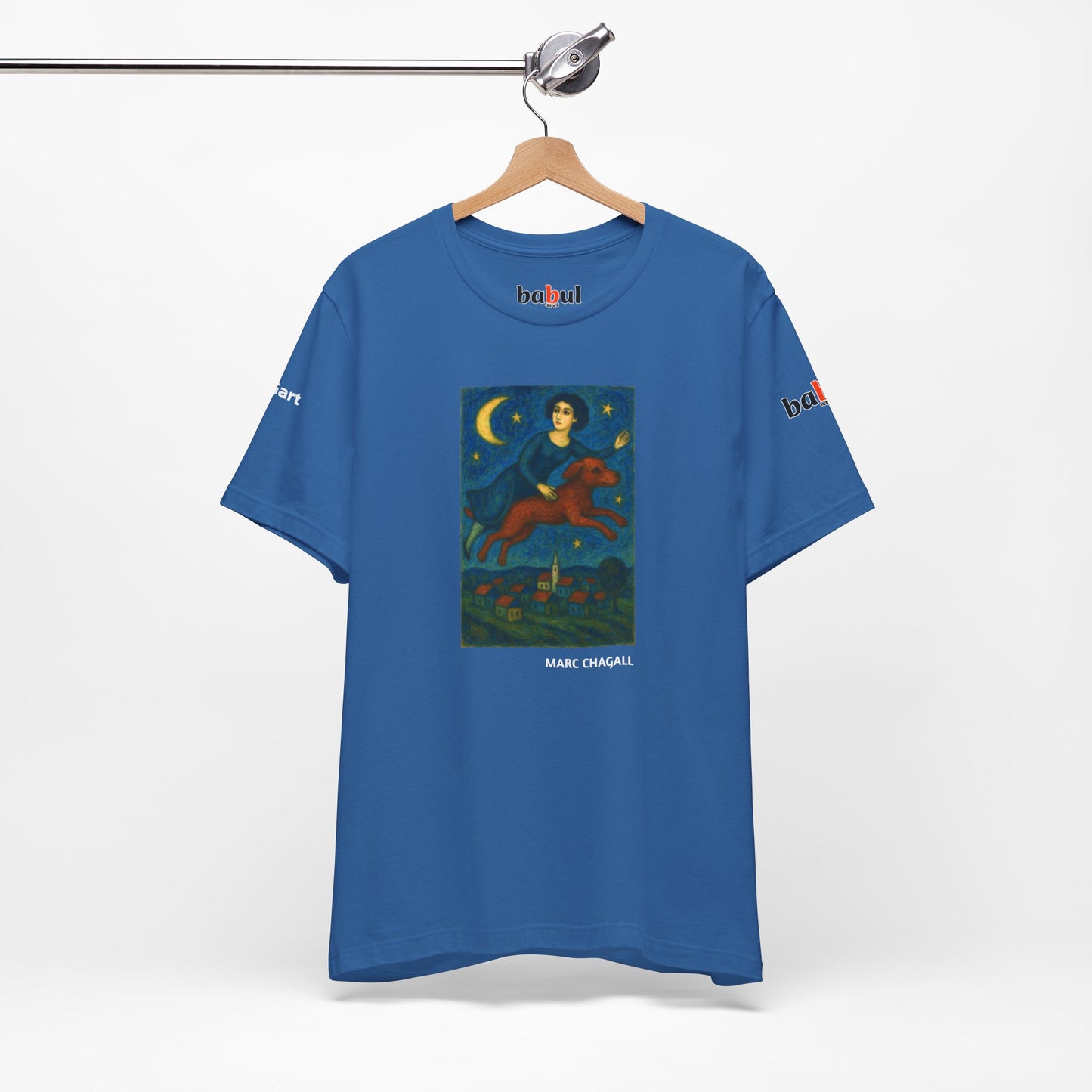DOGART Unisex Jersey Cat T-Shirt - MARC CHAGALL - Iconic Painting Reimagined with Dogs