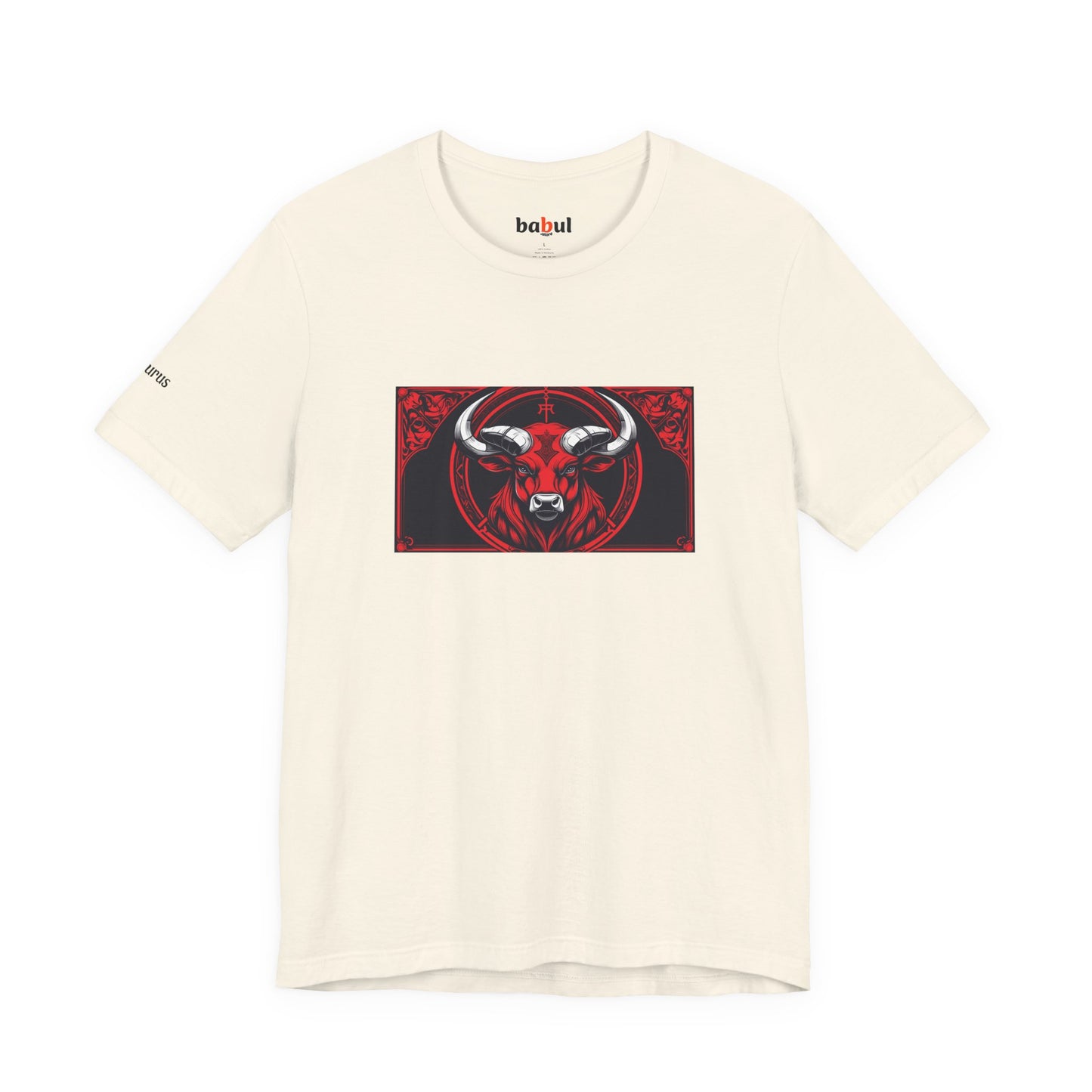 Taurus - Gothic Zodiac T-Shirt. Red graphic in front. Zodiac in the Shadows