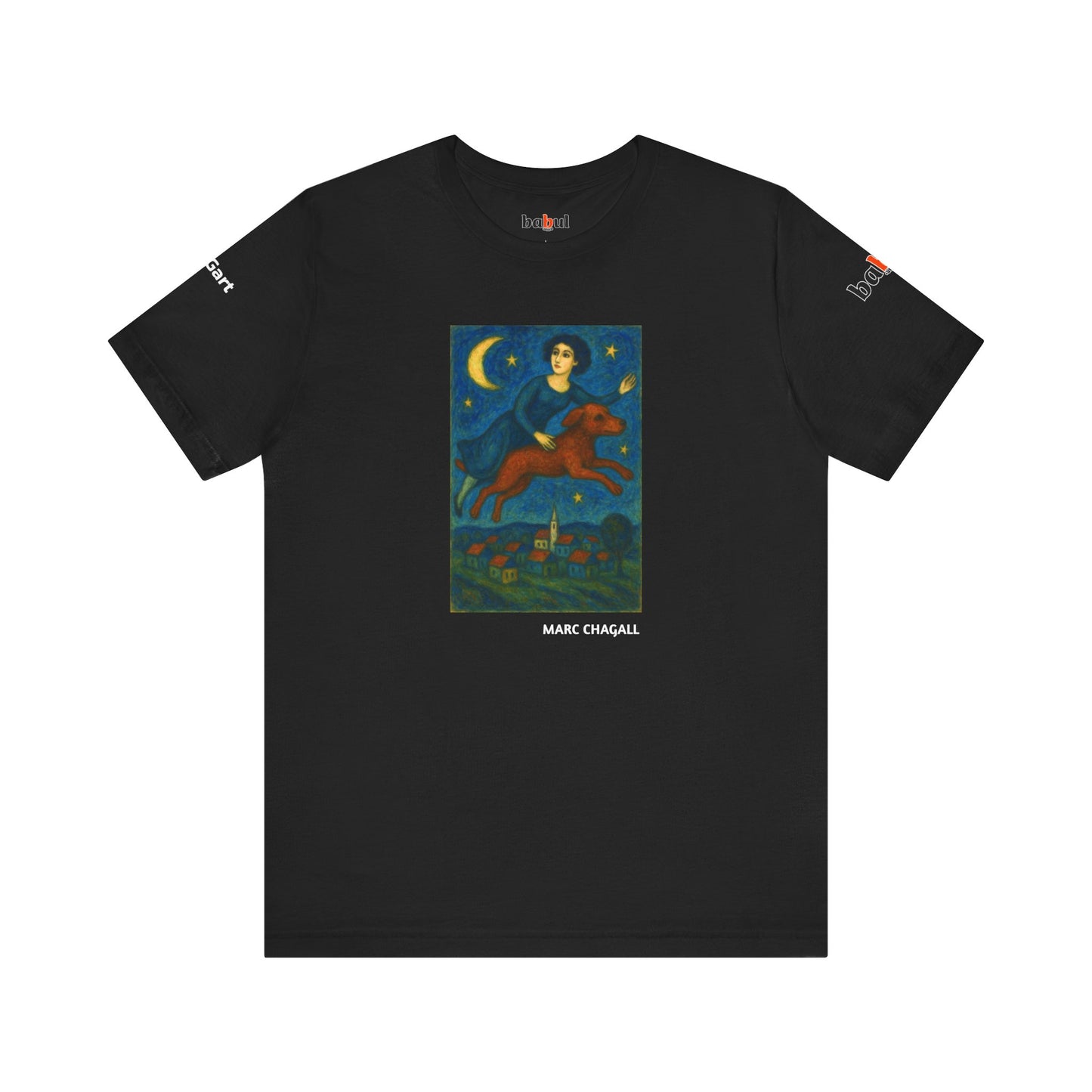 DOGART Unisex Jersey Cat T-Shirt - MARC CHAGALL - Iconic Painting Reimagined with Dogs