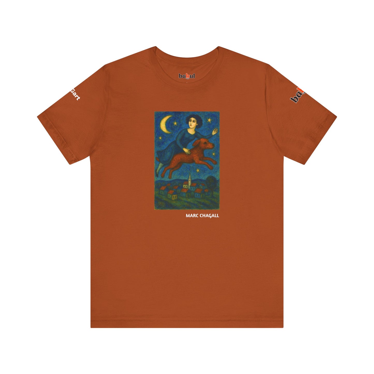 DOGART Unisex Jersey Cat T-Shirt - MARC CHAGALL - Iconic Painting Reimagined with Dogs