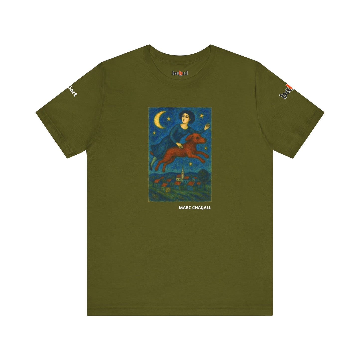DOGART Unisex Jersey Cat T-Shirt - MARC CHAGALL - Iconic Painting Reimagined with Dogs