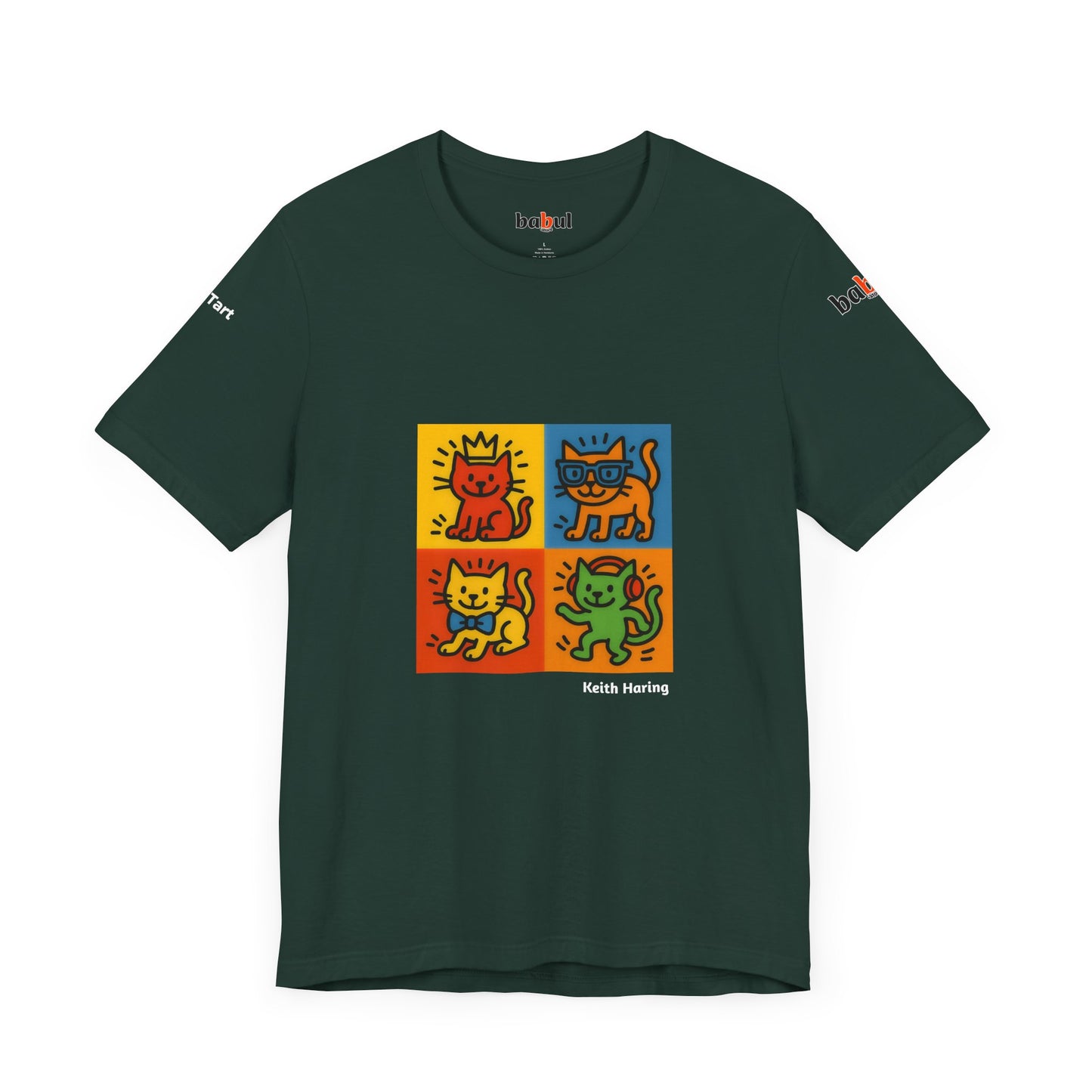 CATART Unisex Jersey Cat T-Shirt - KEITH HARING - Iconic Painting Reimagined with Cats