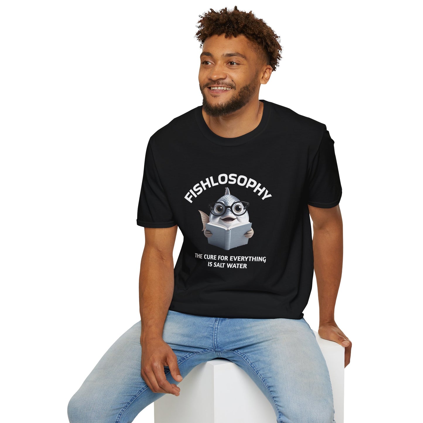 Fishlosophy Unisex T-Shirt - Ocean Vibes and Life's Questions Design - The Cure For Everything Is Salt Water