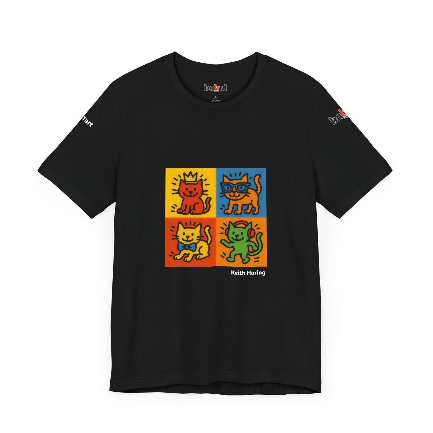 CATART Unisex Jersey Cat T-Shirt - KEITH HARING - Iconic Painting Reimagined with Cats