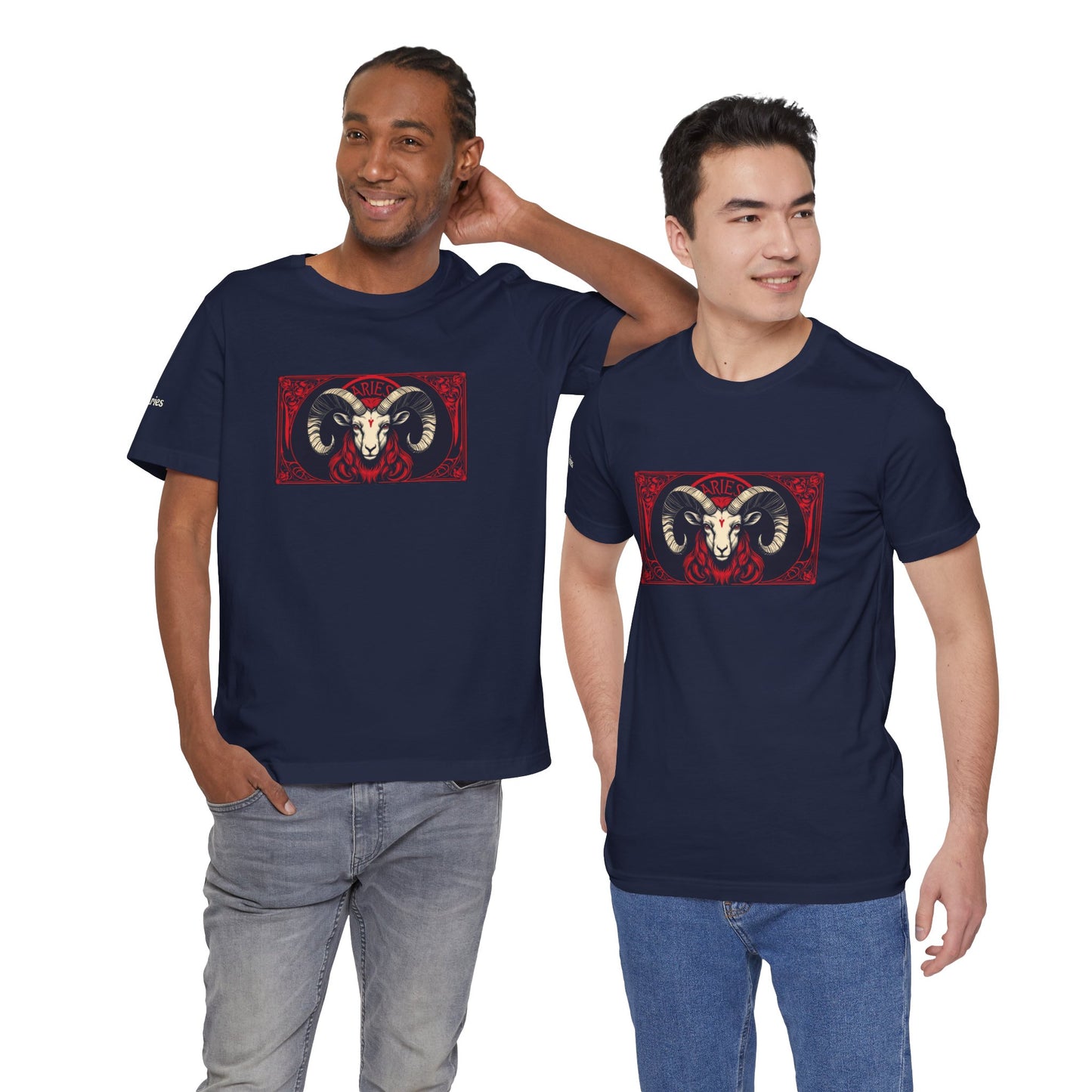 Aries - Gothic Zodiac T-Shirt. Red graphic in front. Zodiac in the Shadows