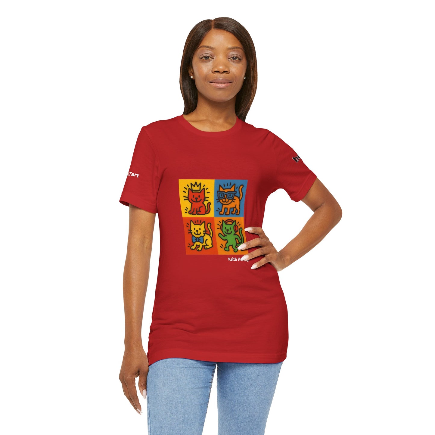 CATART Unisex Jersey Cat T-Shirt - KEITH HARING - Iconic Painting Reimagined with Cats