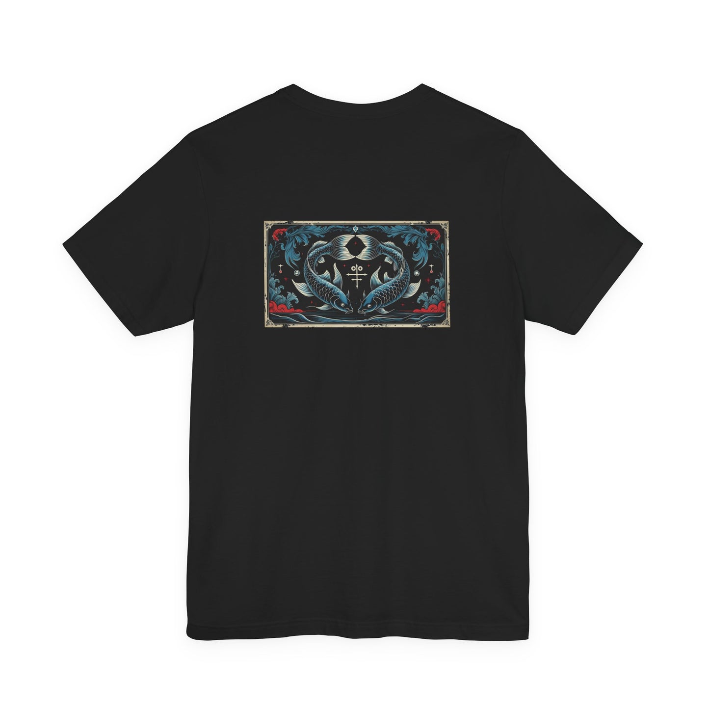 Pisces - Gothic Zodiac T-Shirt. Blue graphic on the back. Zodiac in the Shadows