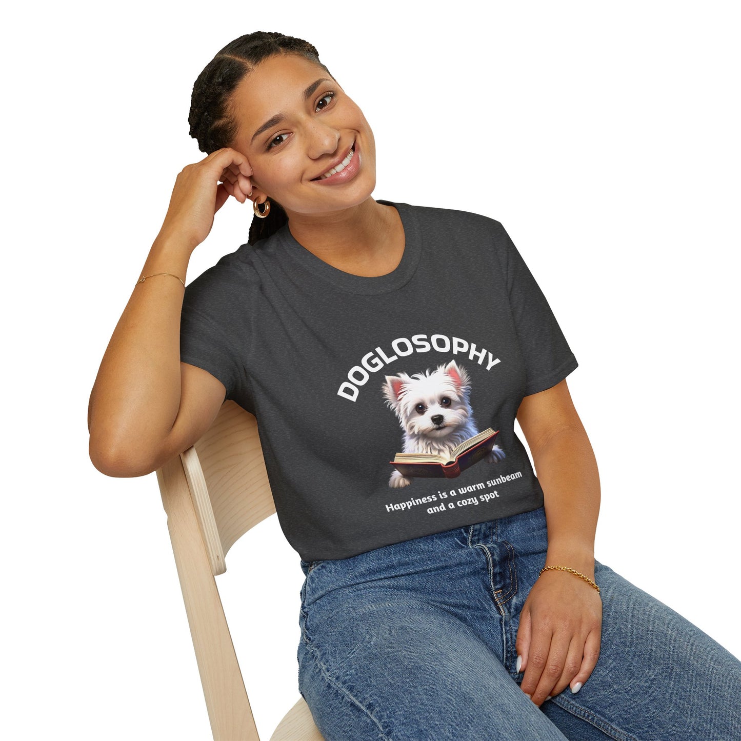 Doglosophy Unisex Softstyle T-Shirt - "Happiness is a Warm Sunbeam" Design