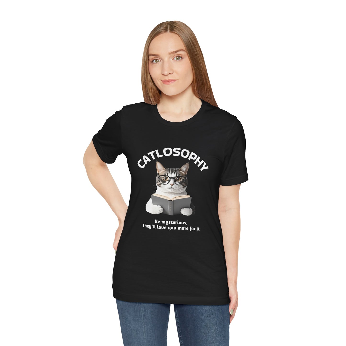 Catlosophy Unisex Jersey Short Sleeve Tee – "Be mysterious" Design