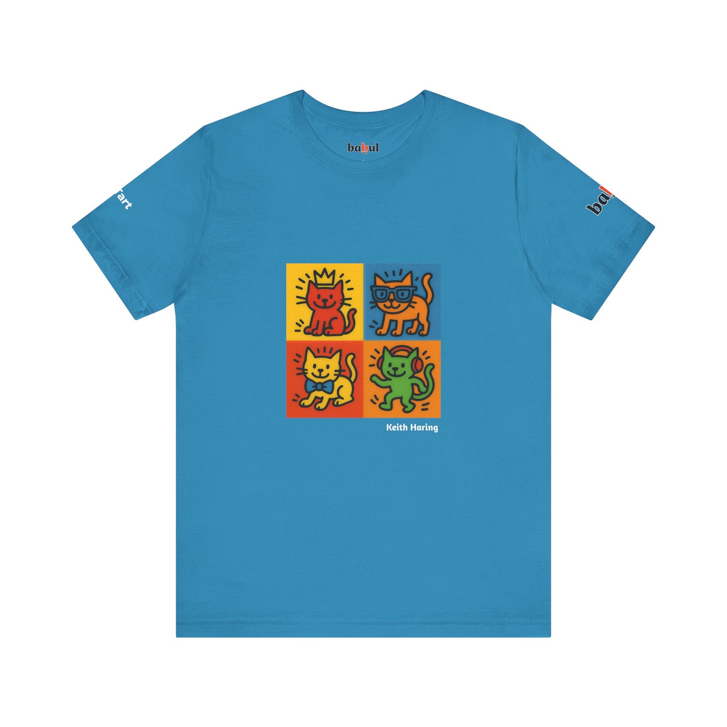 CATART Unisex Jersey Cat T-Shirt - KEITH HARING - Iconic Painting Reimagined with Cats