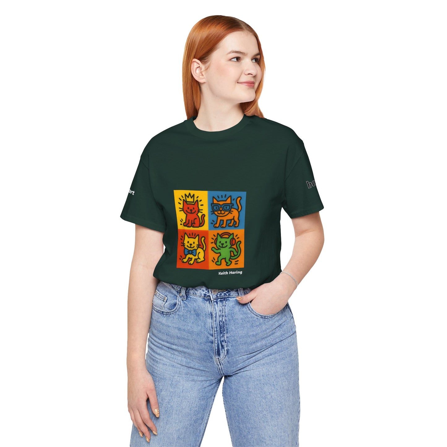 CATART Unisex Jersey Cat T-Shirt - KEITH HARING - Iconic Painting Reimagined with Cats