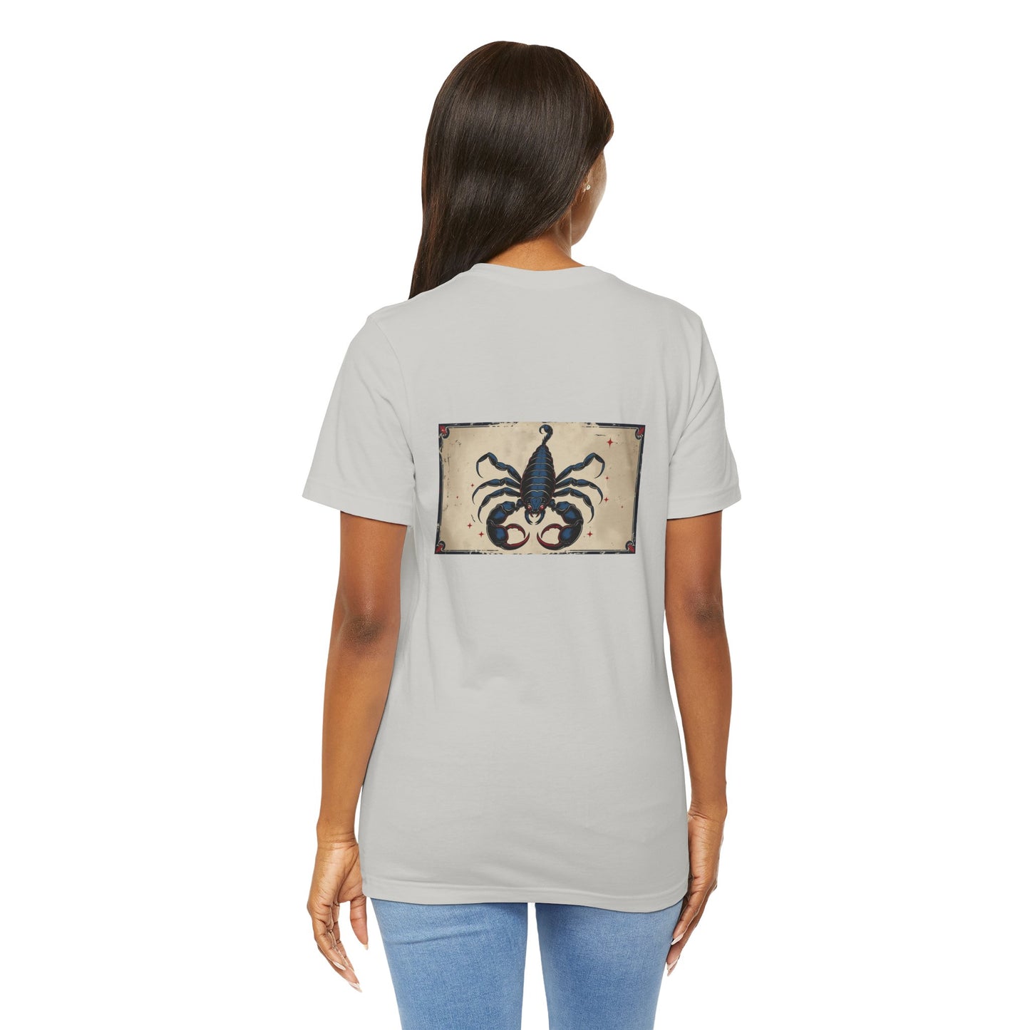 Scorpio - Gothic Zodiac T-Shirt. Blue graphic on the back. Zodiac in the Shadows